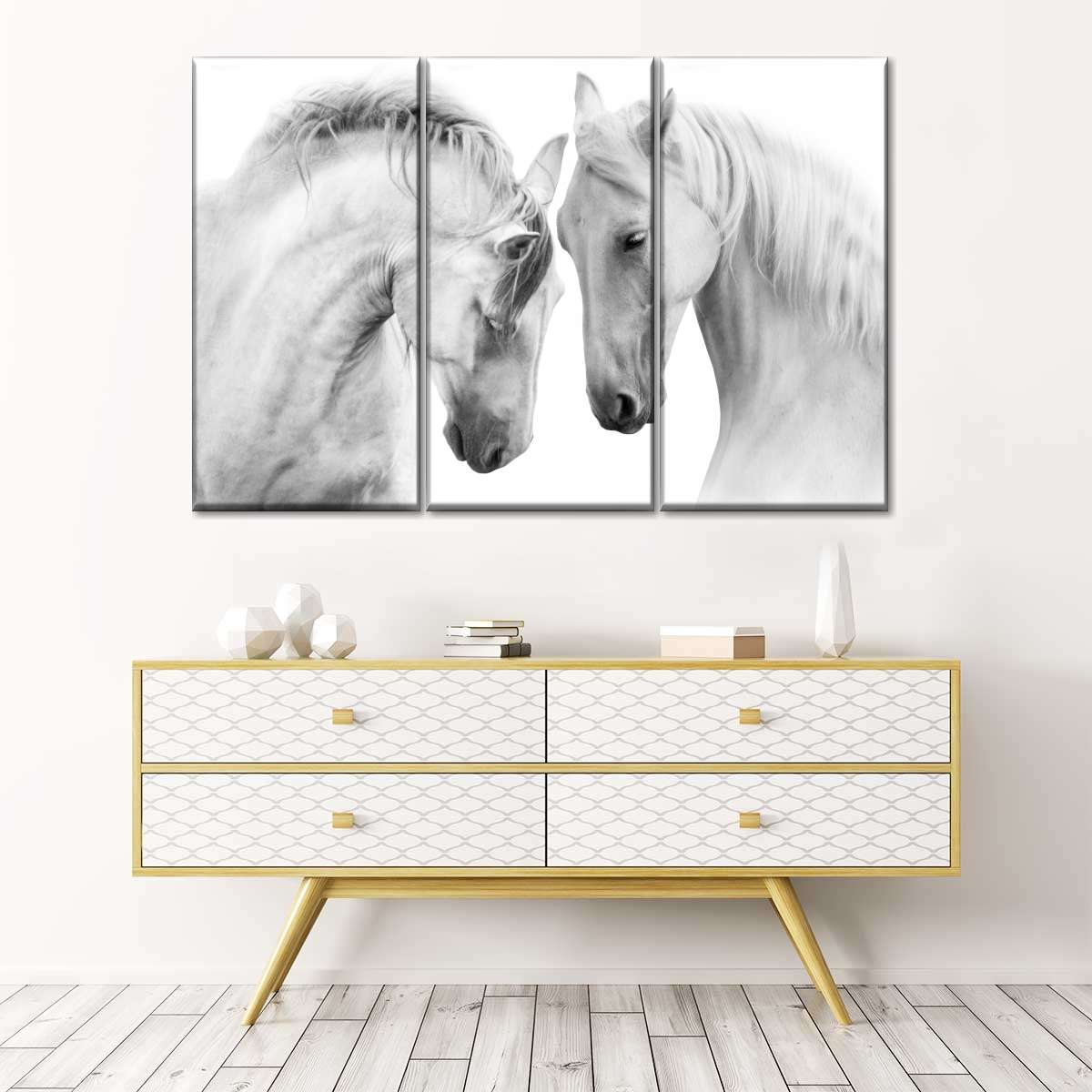 Enchanting ElephantStock White Horse Couple Wall Art