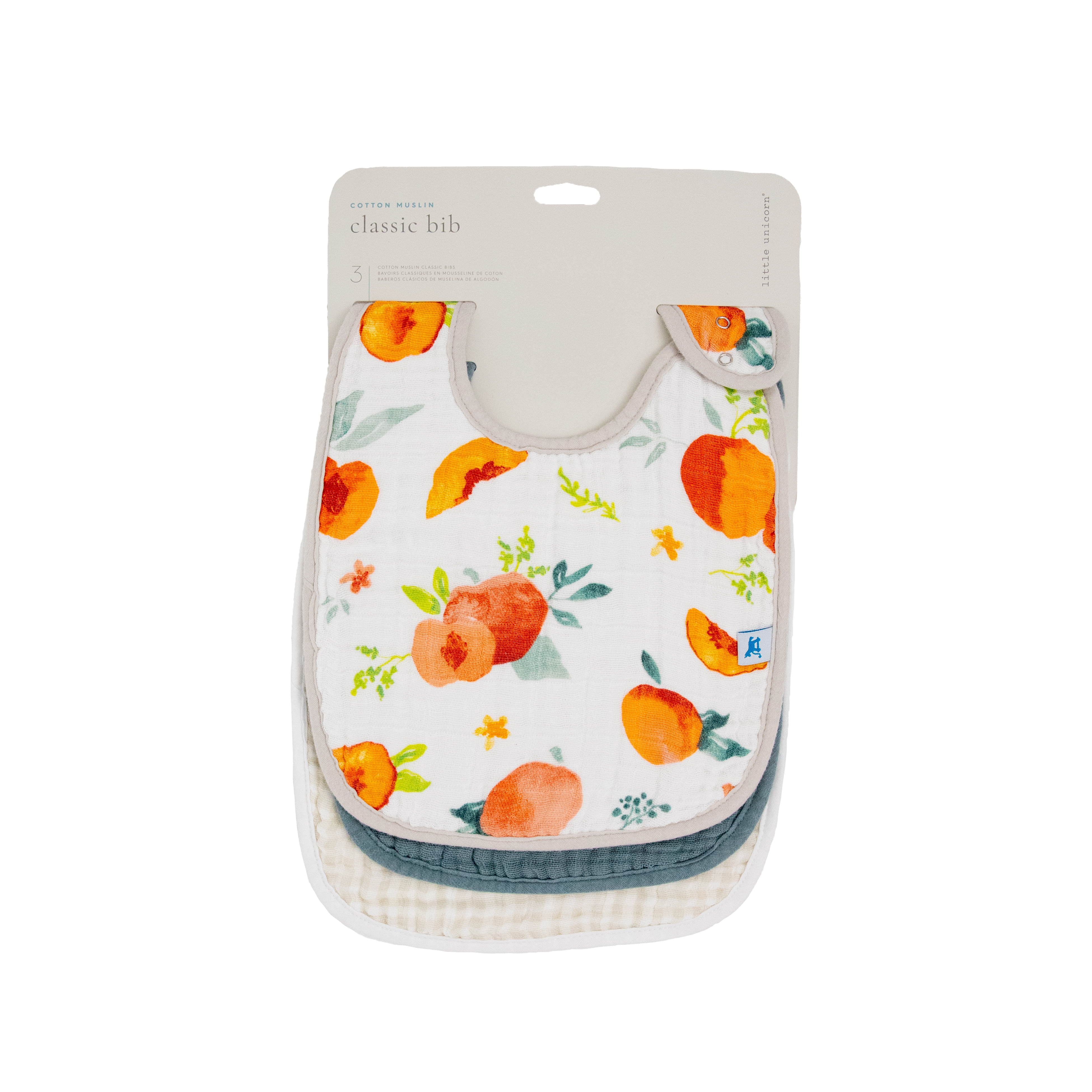 Little Unicorn Georgia Peach 3 - Pack Cotton Muslin Classic Bibs