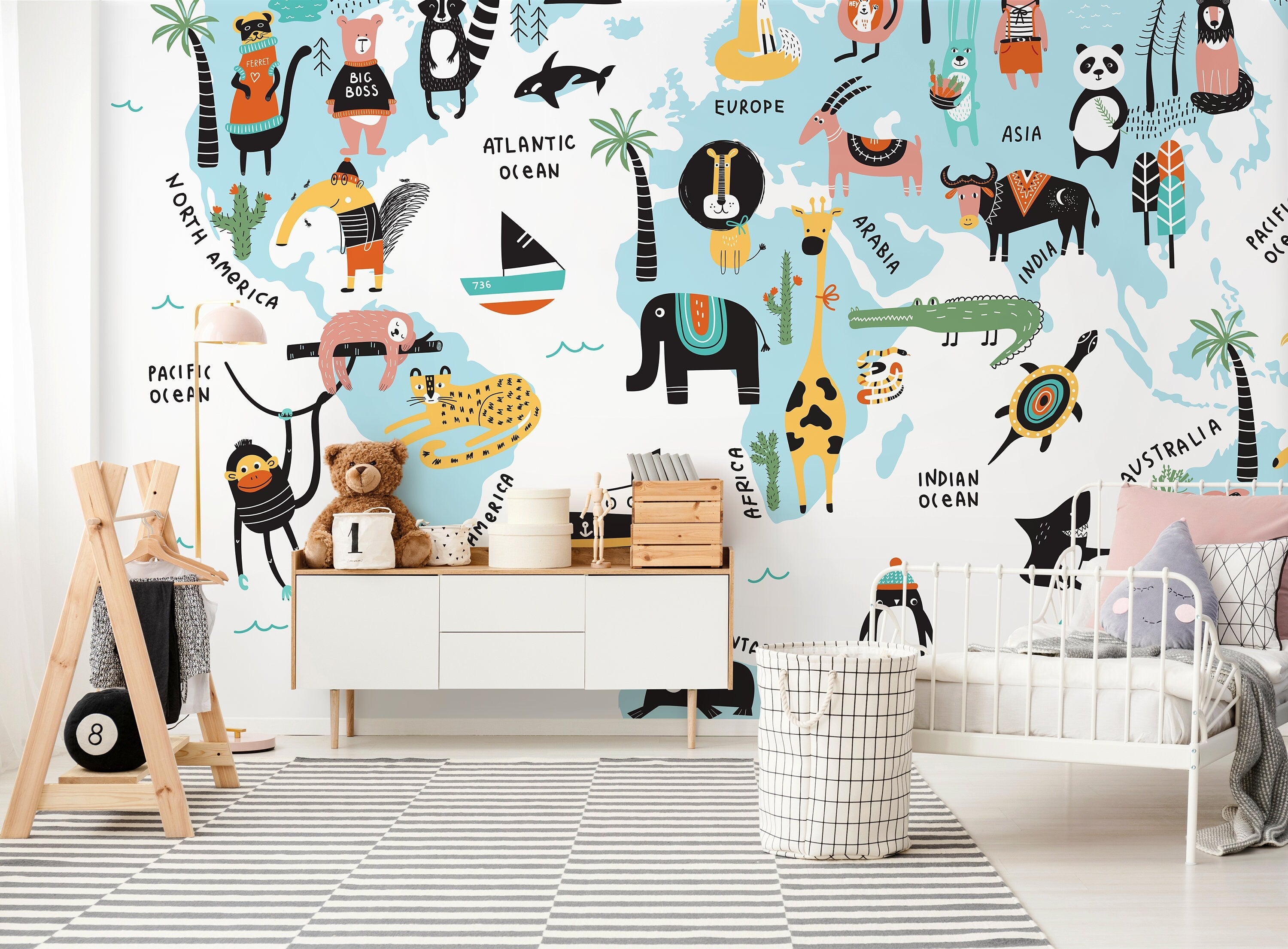 Ondecor Animals World Map Peel & Stick Removable Wallpaper - Transform Your Home!