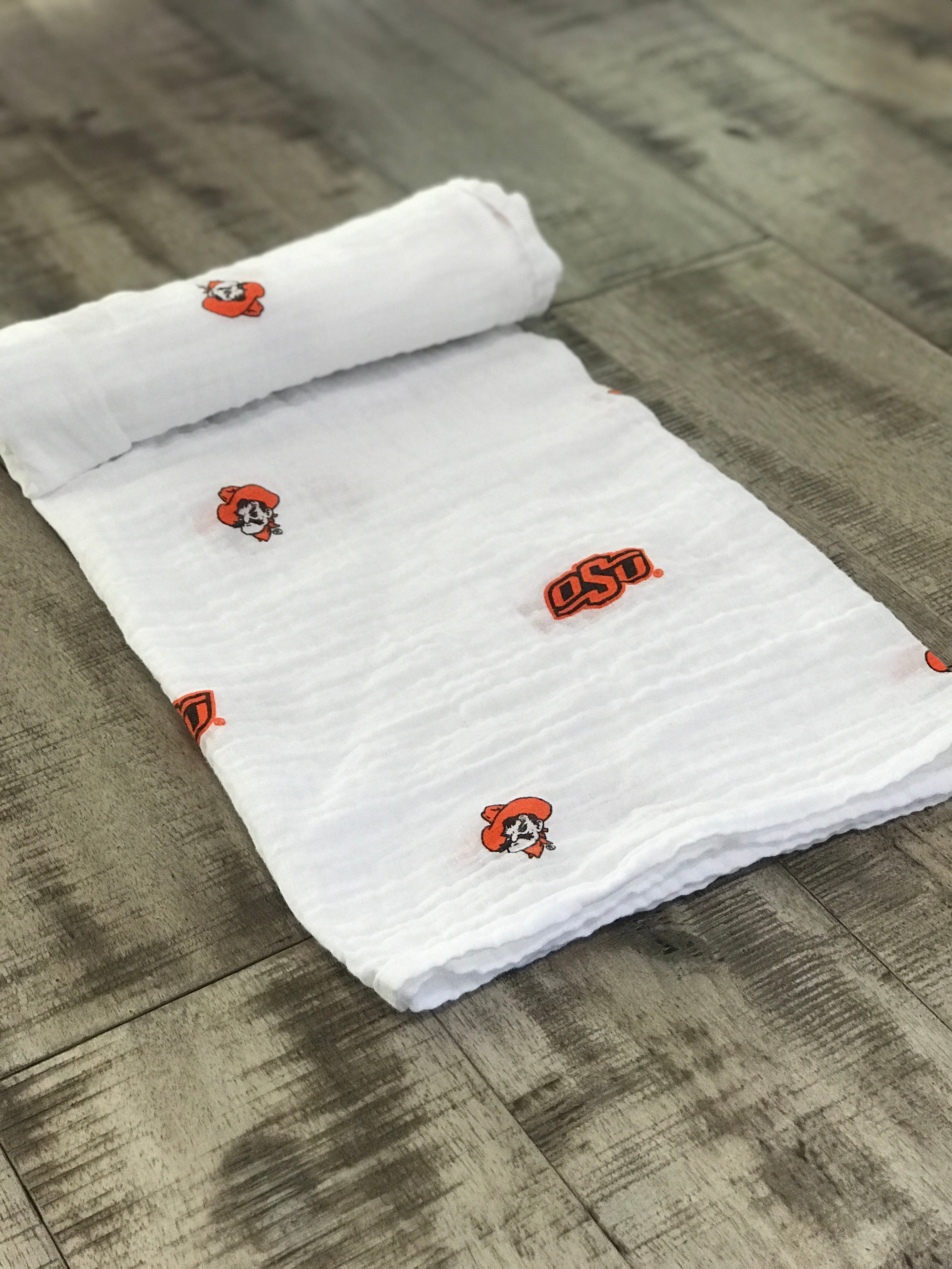 Cozy Three Little Anchors Oklahoma State University Swaddle Blanket