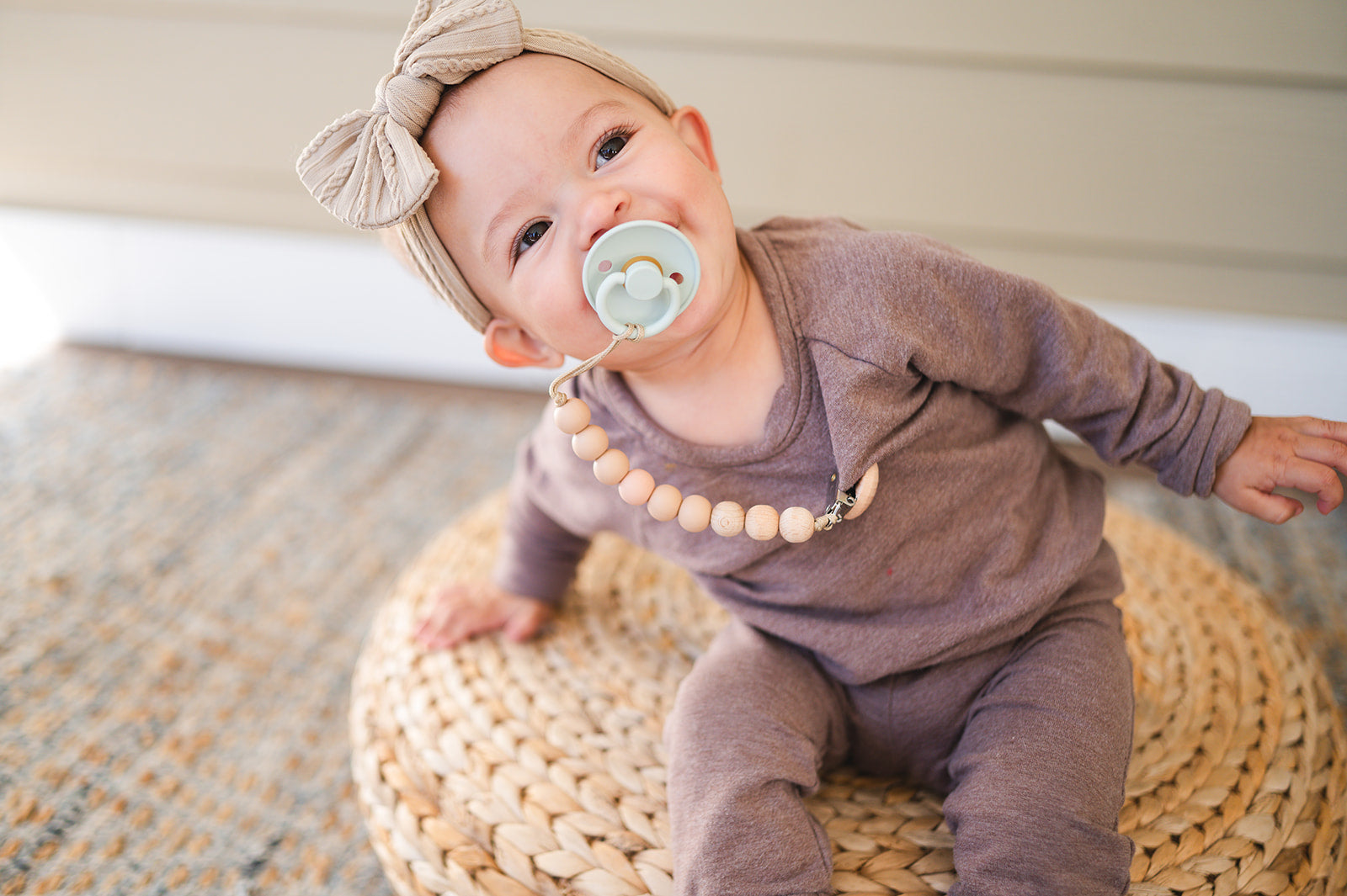 Babeehive Goods Apricot Beaded Pacifier Clip - Keep Baby's Binky Close!