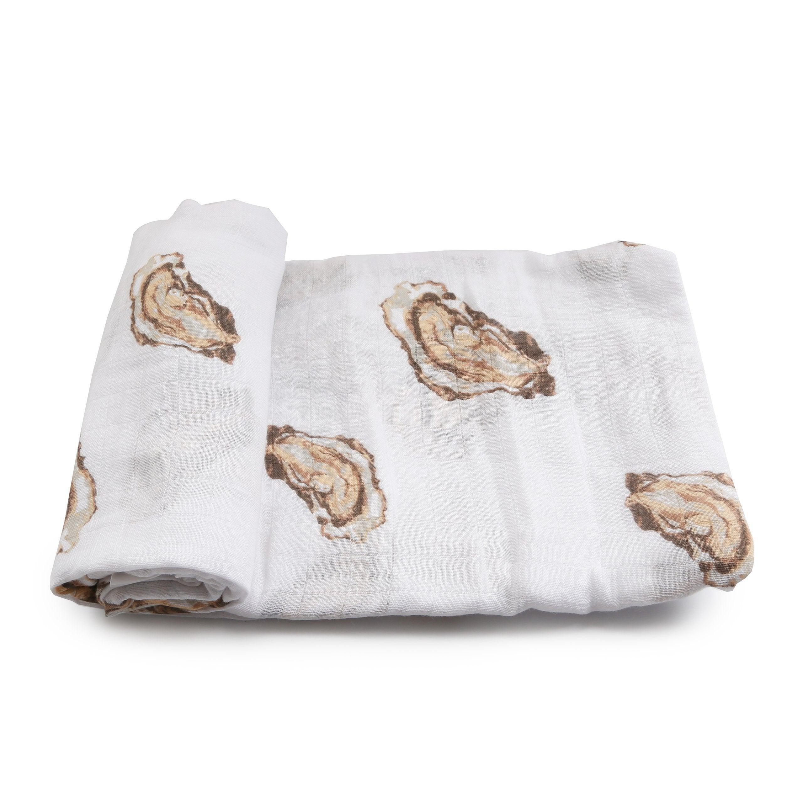 Little Hometown Gift Set: Adorable Oyster Baby Muslin Swaddle Blanket and Burp Cloth/Bib Combo - Save 10%!