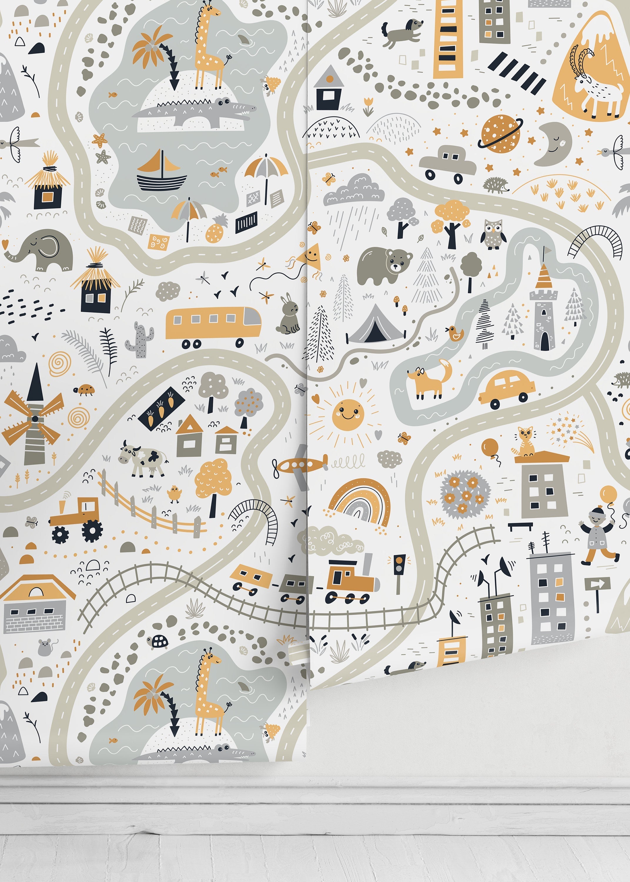 Ondecor Nursery Town Map Peel and Stick Wallpaper: Transform Your Baby's Room into a Dreamy Wonderland!