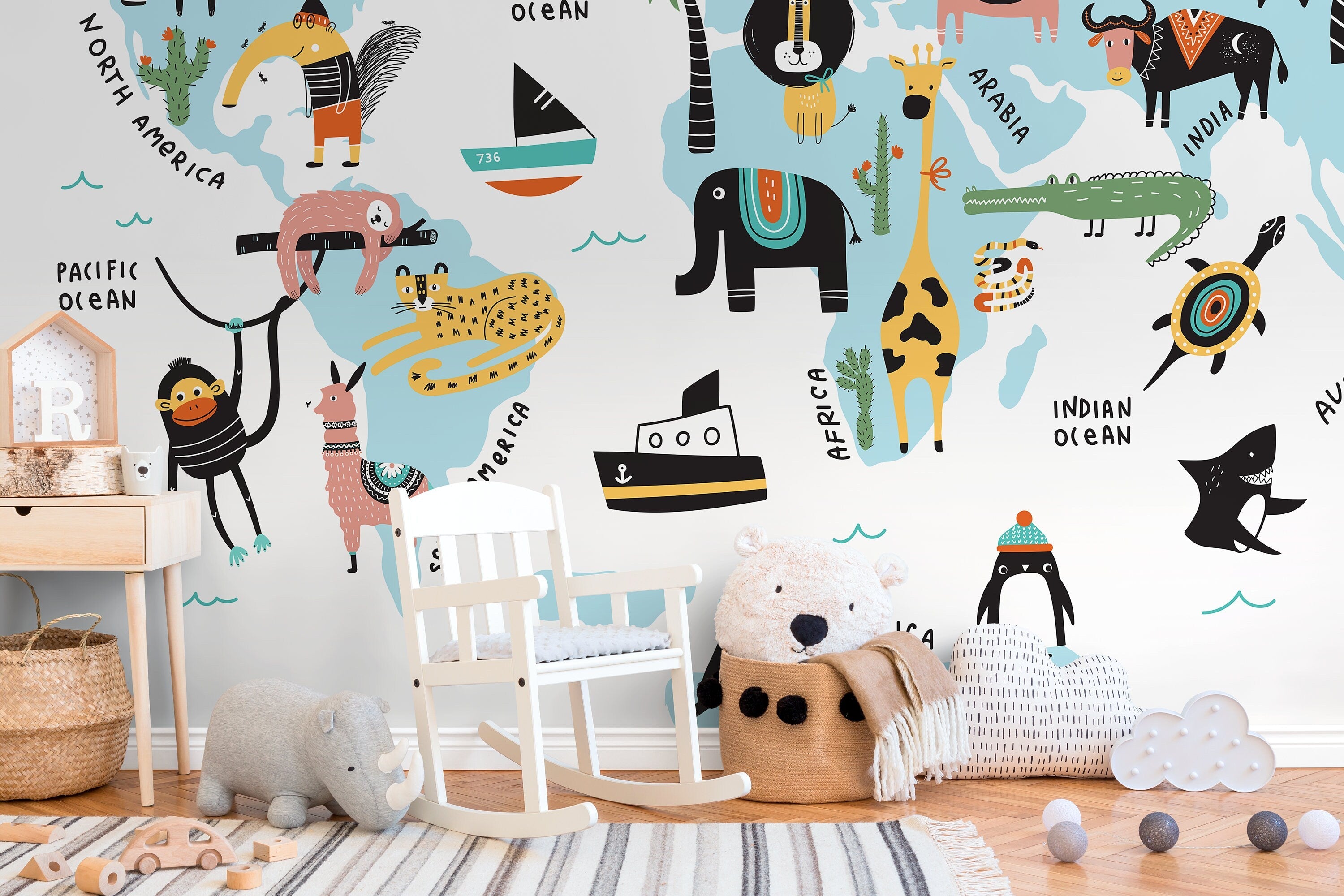 Ondecor Animals World Map Peel & Stick Removable Wallpaper - Transform Your Home!