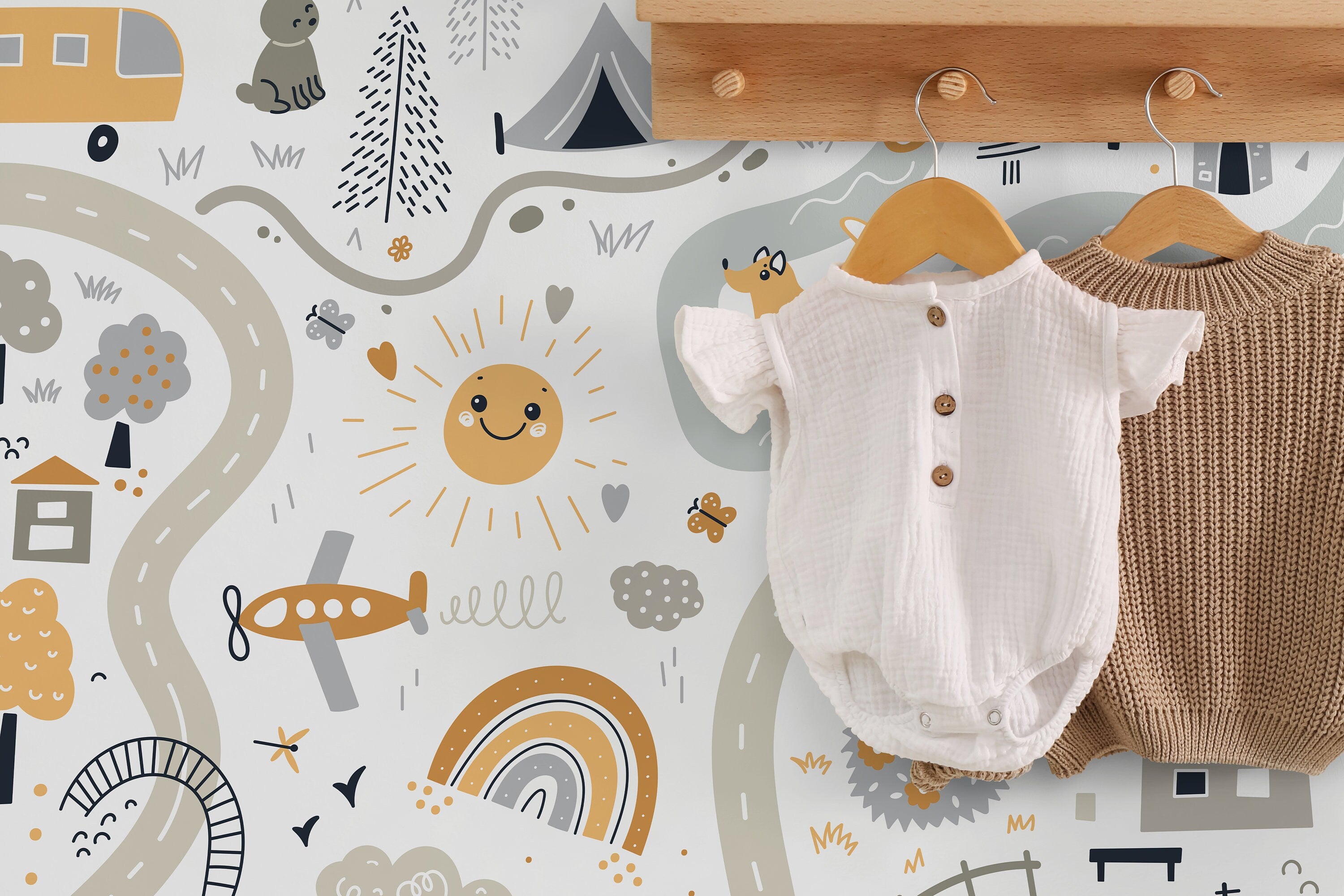 Ondecor Nursery Town Map Peel and Stick Wallpaper: Transform Your Baby's Room into a Dreamy Wonderland!