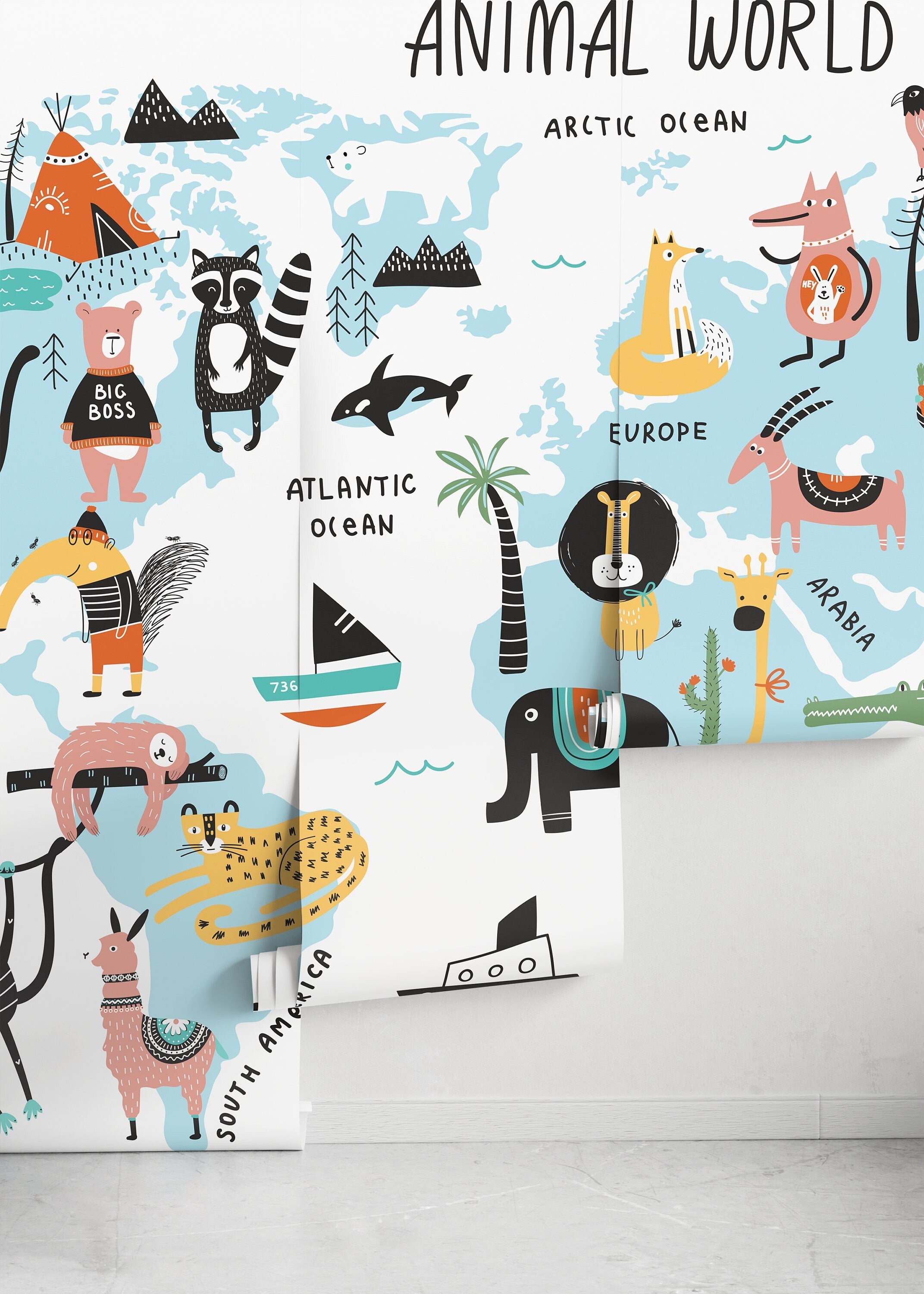 Ondecor Animals World Map Peel & Stick Removable Wallpaper - Transform Your Home!