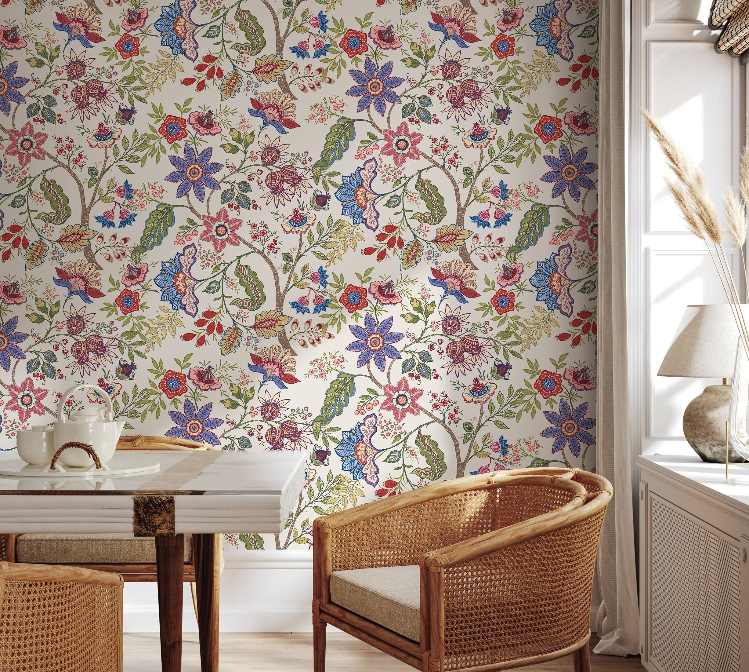 Ondecor Chintz Floral Garden Peel & Stick Wallpaper - Transform Your Room with Style