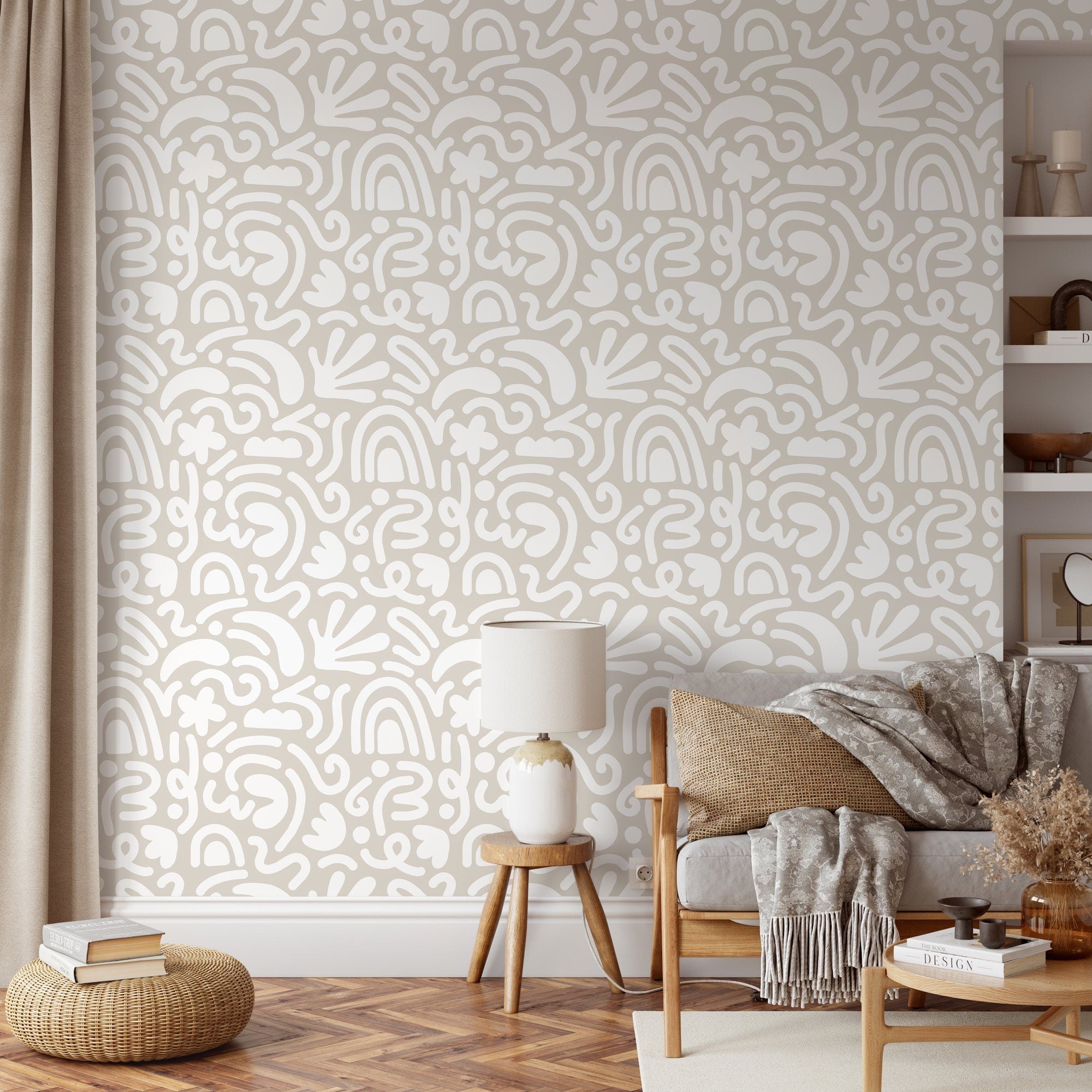 Ondecor Neutral Matisse Style Peel & Stick Removable Wallpaper - Transform Your Room Decor