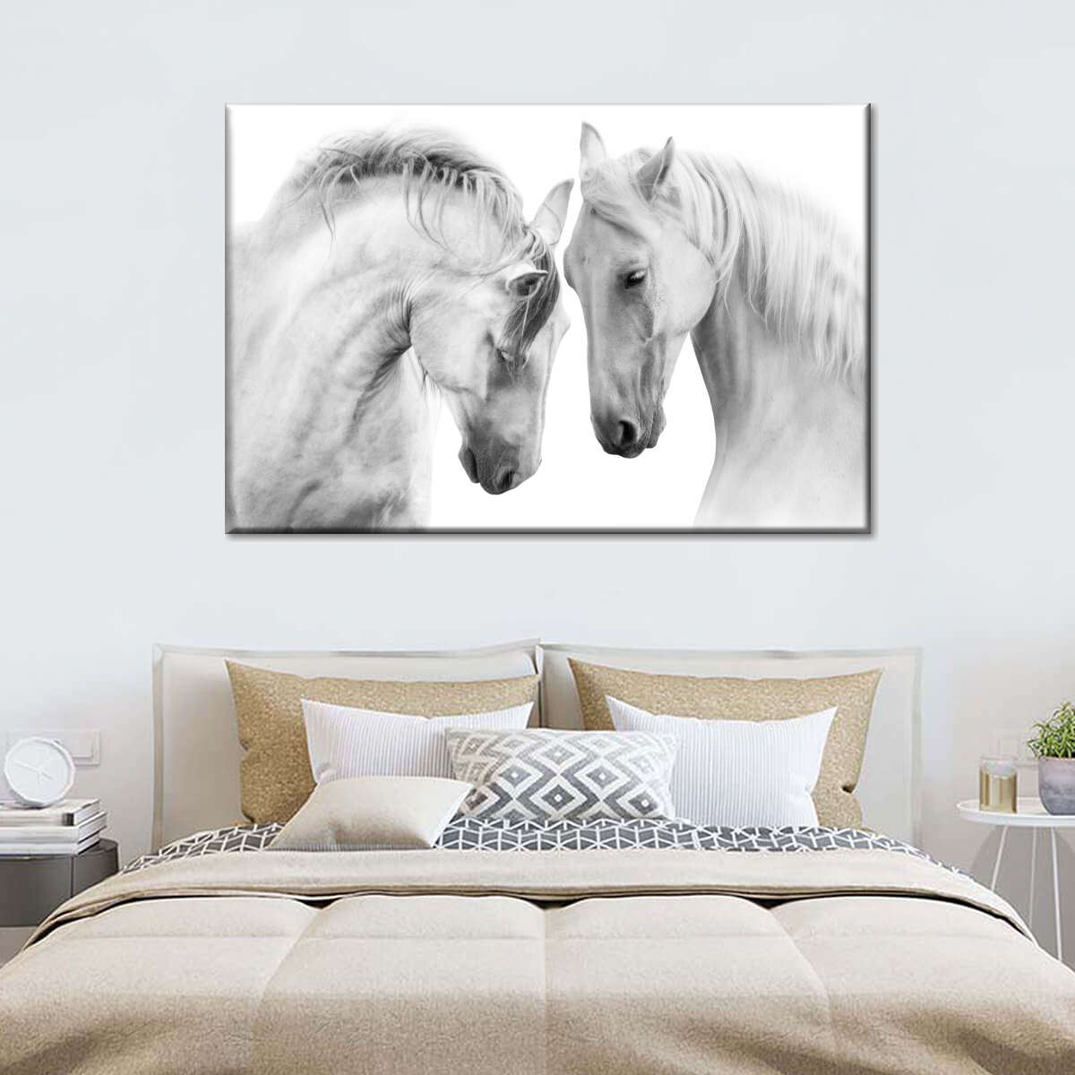 Enchanting ElephantStock White Horse Couple Wall Art