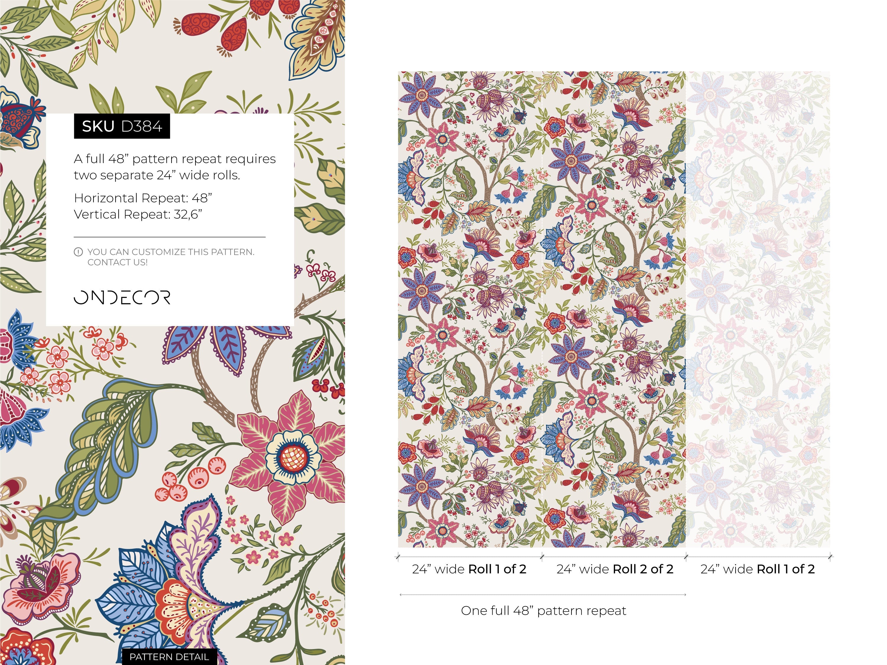 Ondecor Chintz Floral Garden Peel & Stick Wallpaper - Transform Your Room with Style
