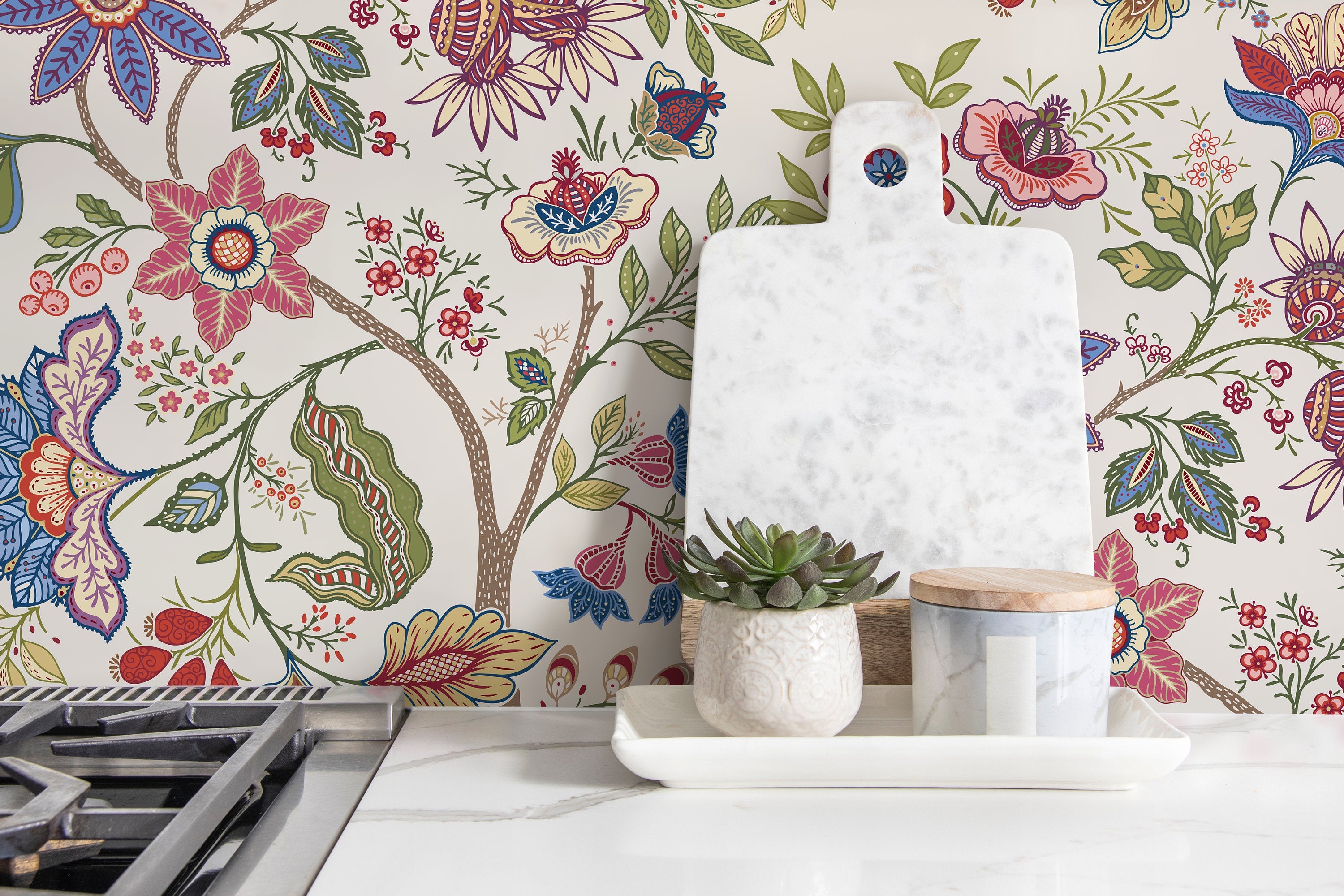 Ondecor Chintz Floral Garden Peel & Stick Wallpaper - Transform Your Room with Style