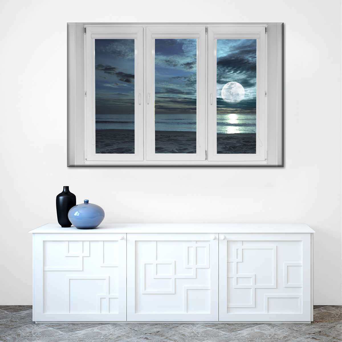 ElephantStock Moonlit Beach Window Wall Art