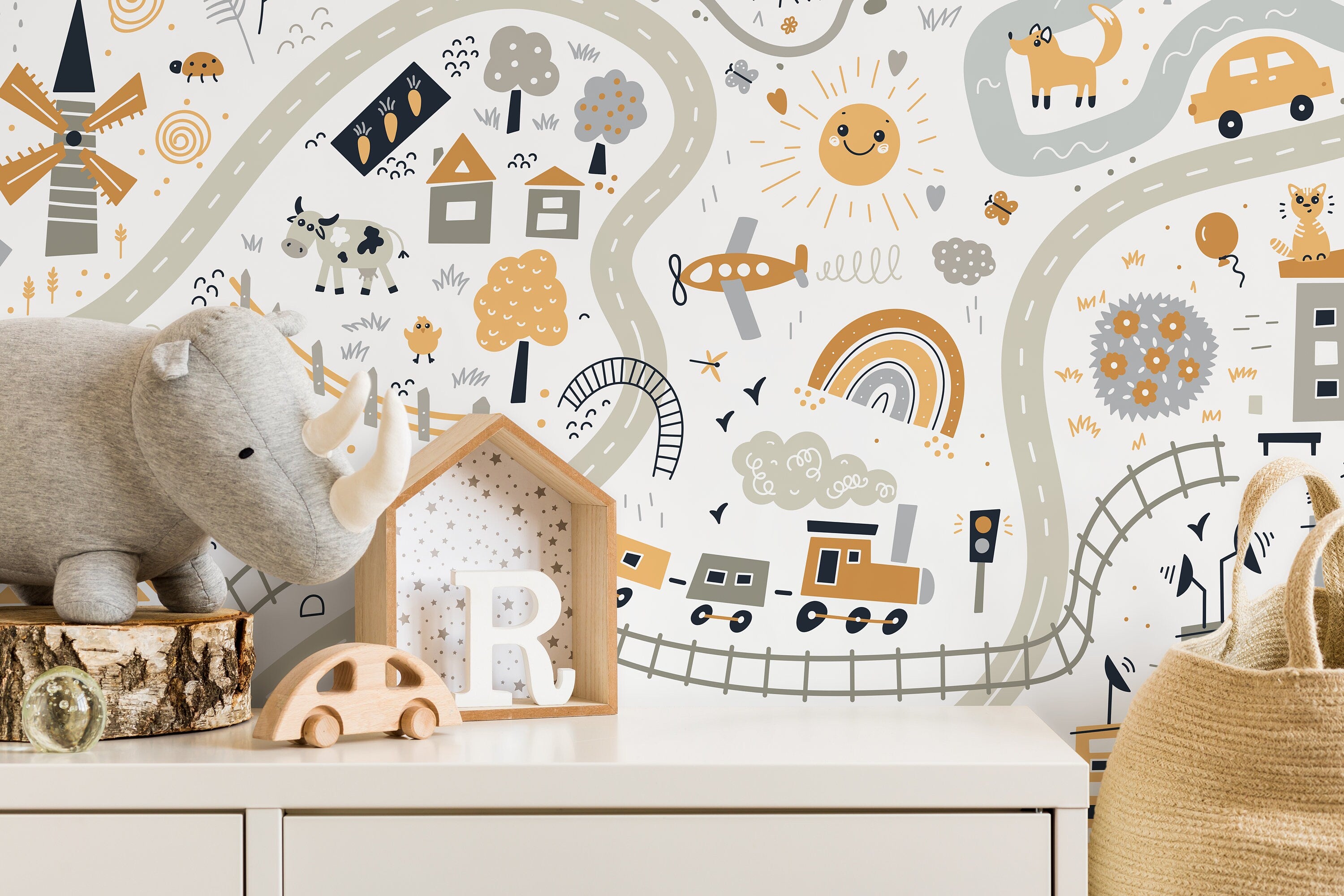 Ondecor Nursery Town Map Peel and Stick Wallpaper: Transform Your Baby's Room into a Dreamy Wonderland!
