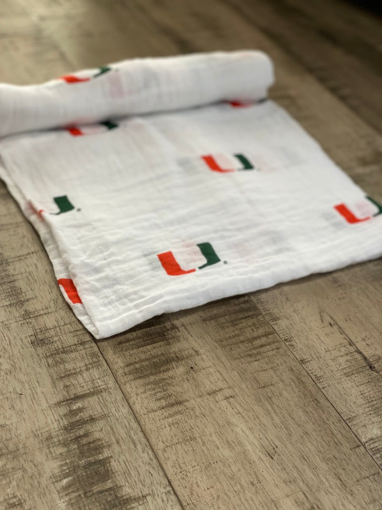Three Little Anchors Miami Hurricanes 100% Cotton Muslin Swaddle Blanket