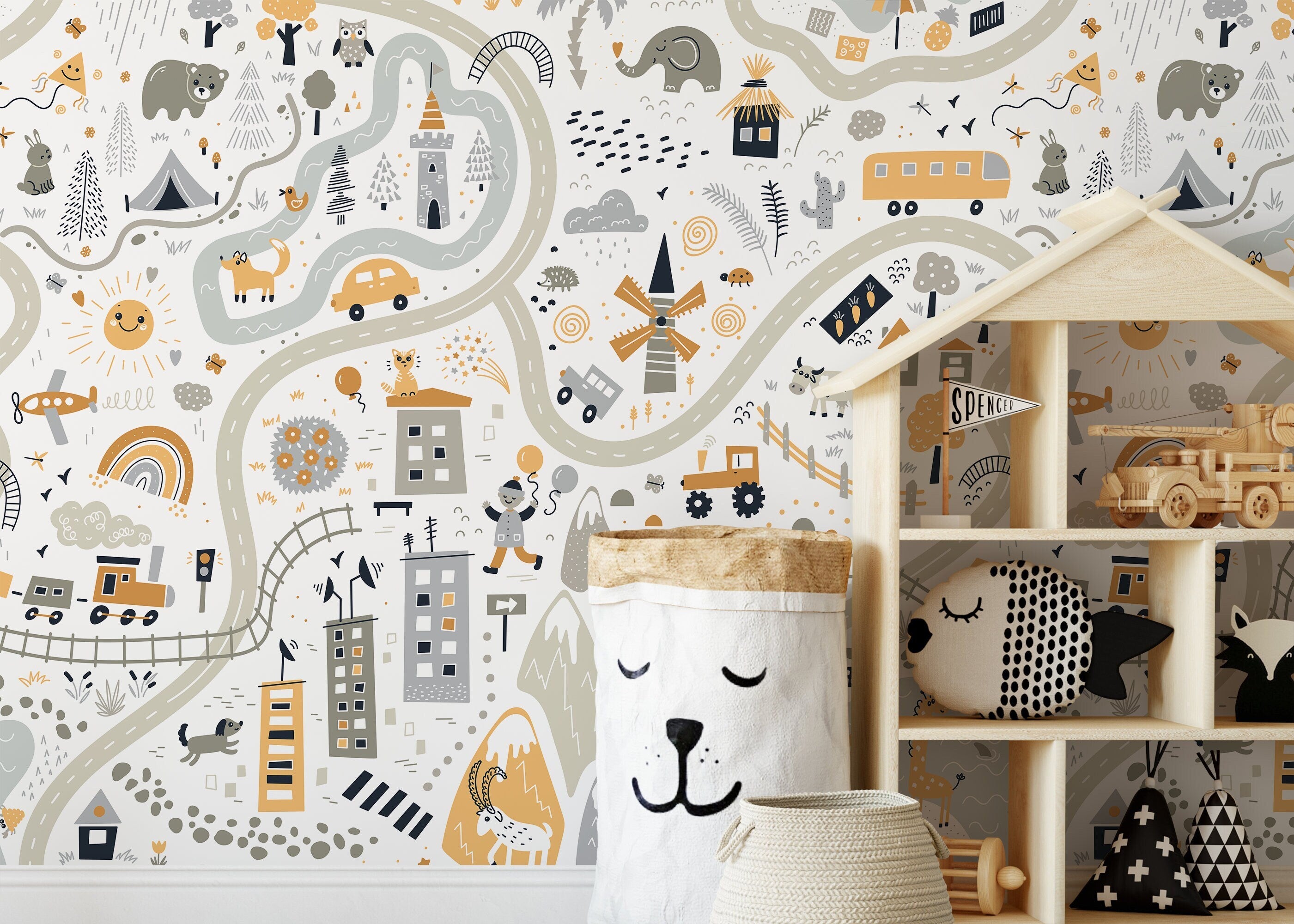 Ondecor Nursery Town Map Peel and Stick Wallpaper: Transform Your Baby's Room into a Dreamy Wonderland!