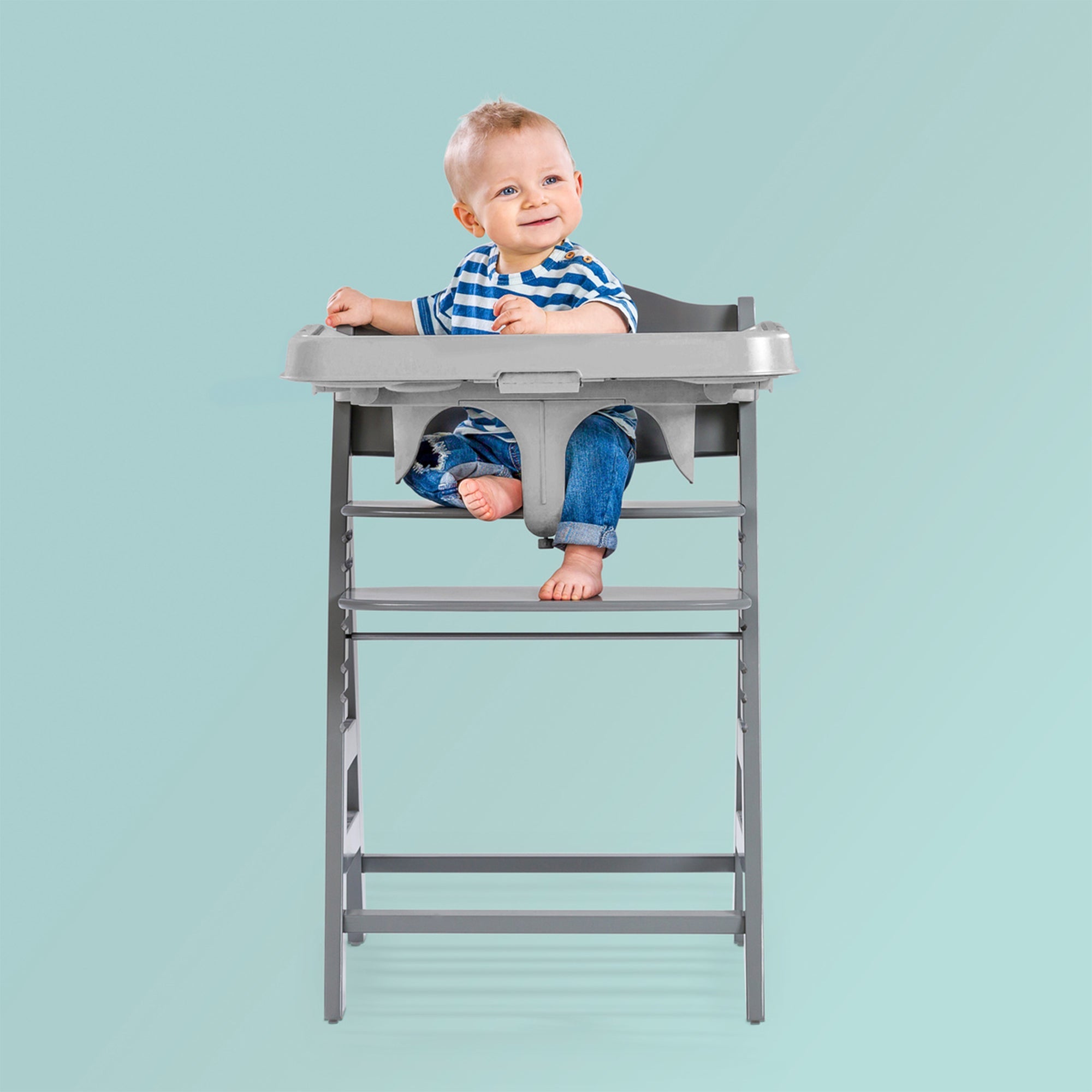 Hauck Alpha+/Beta+ Wooden High Chair Tray Table & Deluxe Grey Seat Cushion Pad - Make Mealtime Special