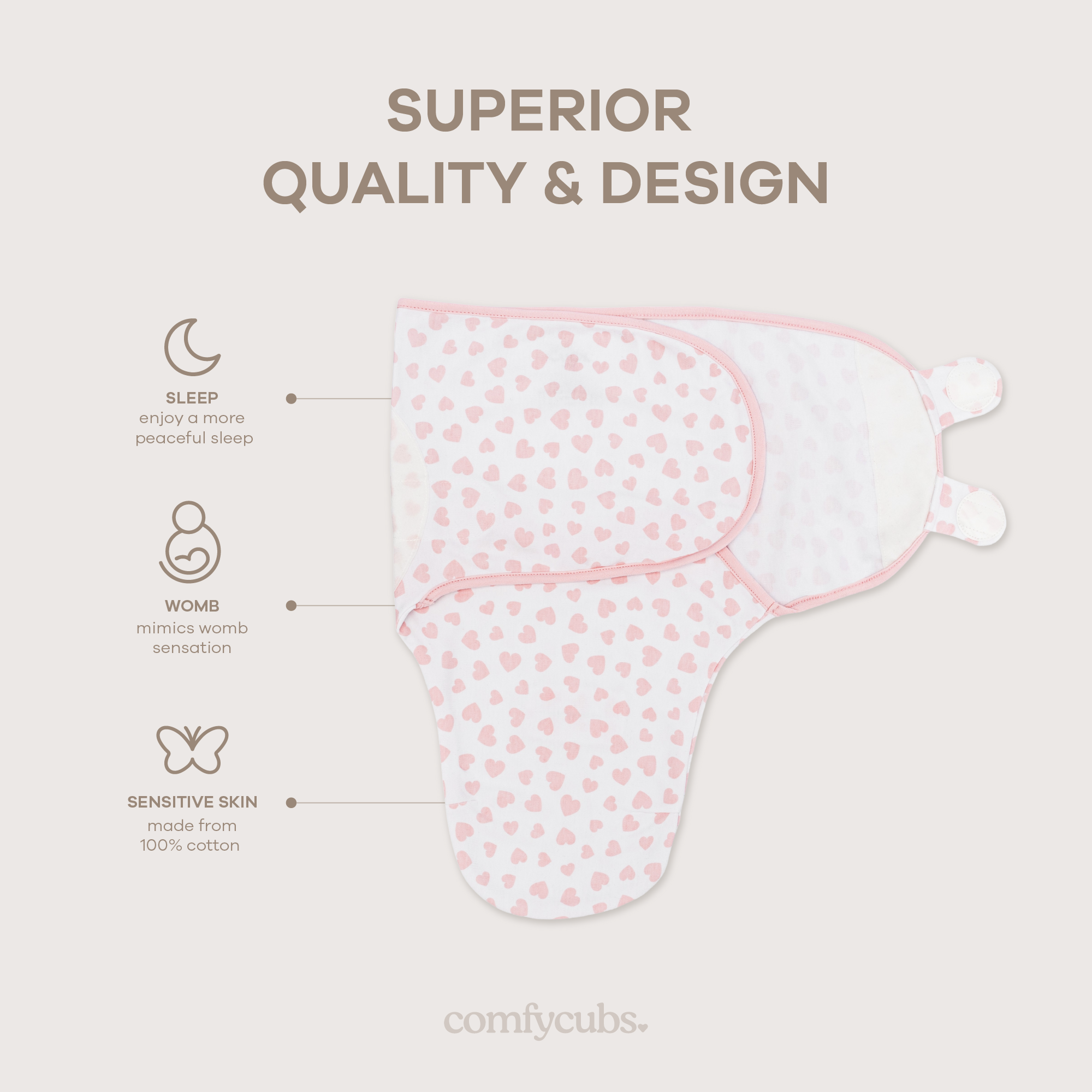 Comfy Cubs Newborn Swaddle Blankets - Pink Heart, Pack of 1