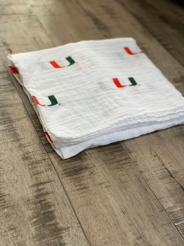 Three Little Anchors Miami Hurricanes 100% Cotton Muslin Swaddle Blanket