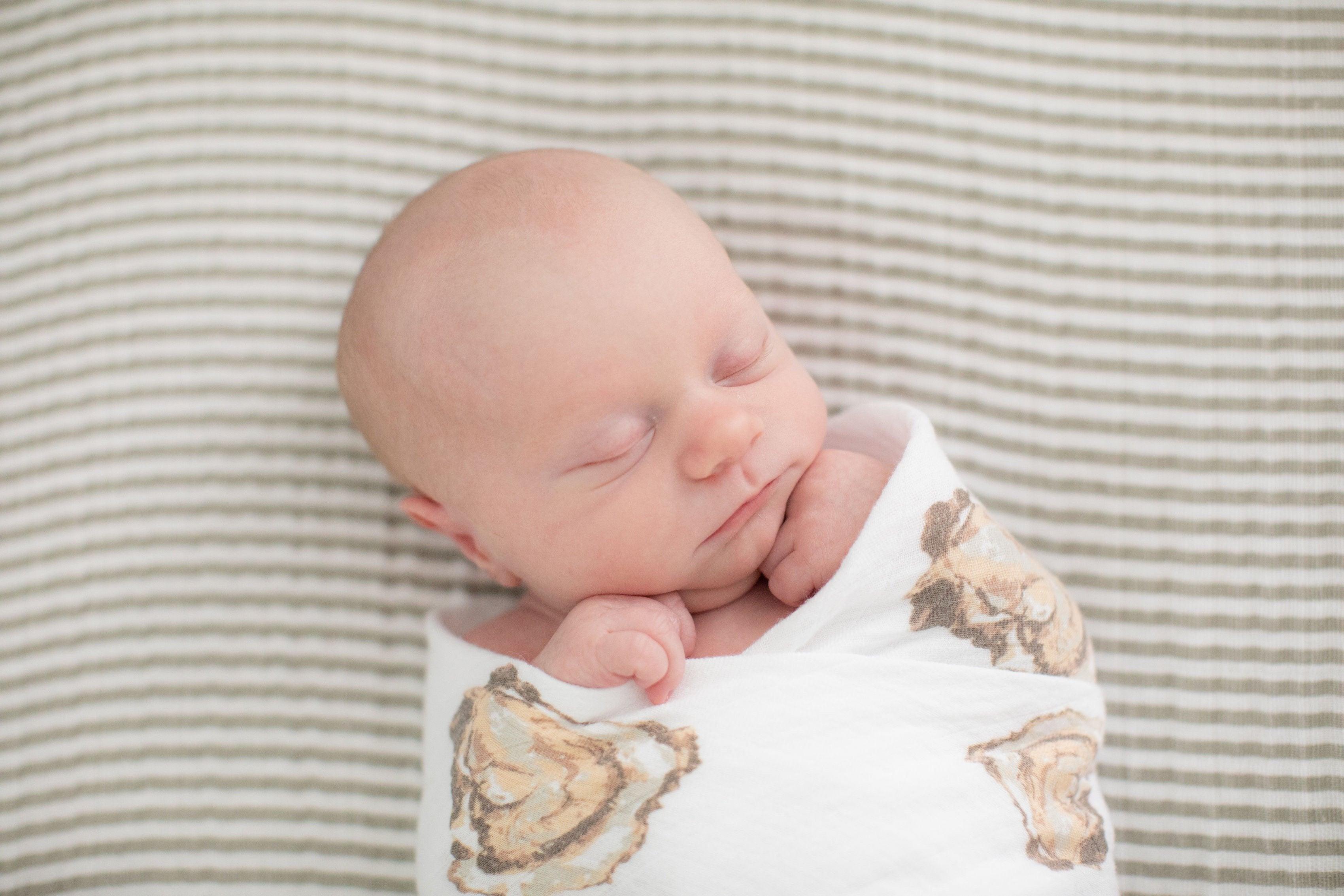 Little Hometown Gift Set: Adorable Oyster Baby Muslin Swaddle Blanket and Burp Cloth/Bib Combo - Save 10%!