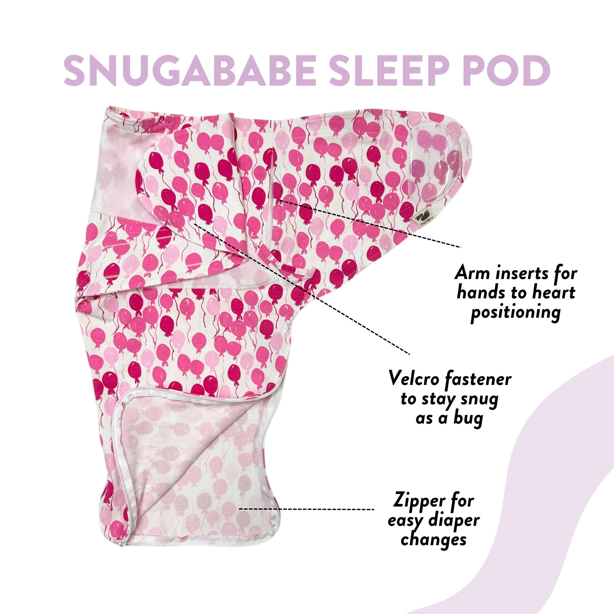 Norani Baby Pink Balloons Snugababe Swaddle & Sleep Pod