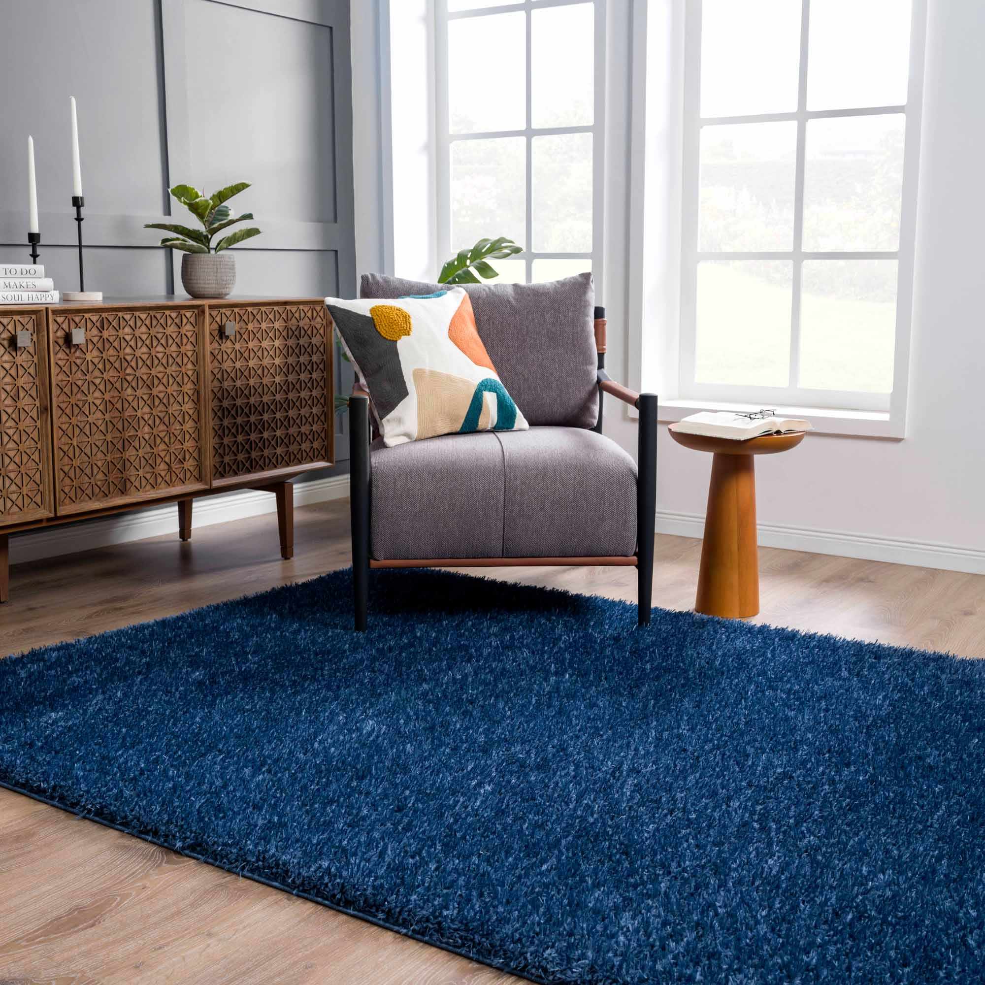 Luxurious Hauteloom Faina Dark Blue Shag Rug - Effortlessly Washable