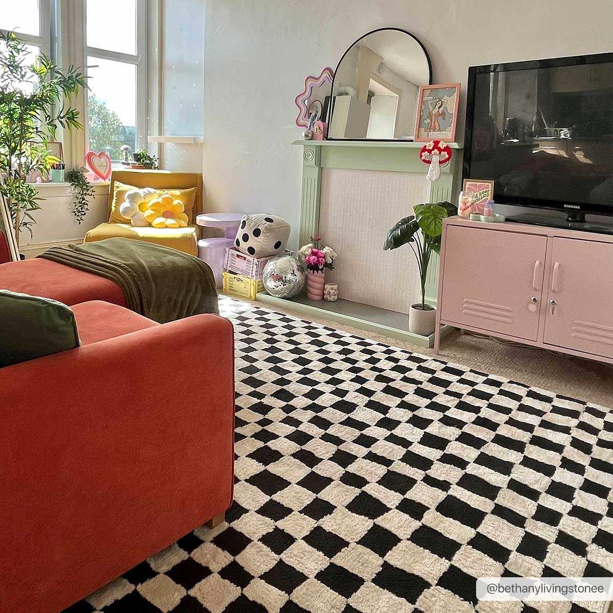 Hauteloom Lajos Black & White Checkered Luxury Area Rug