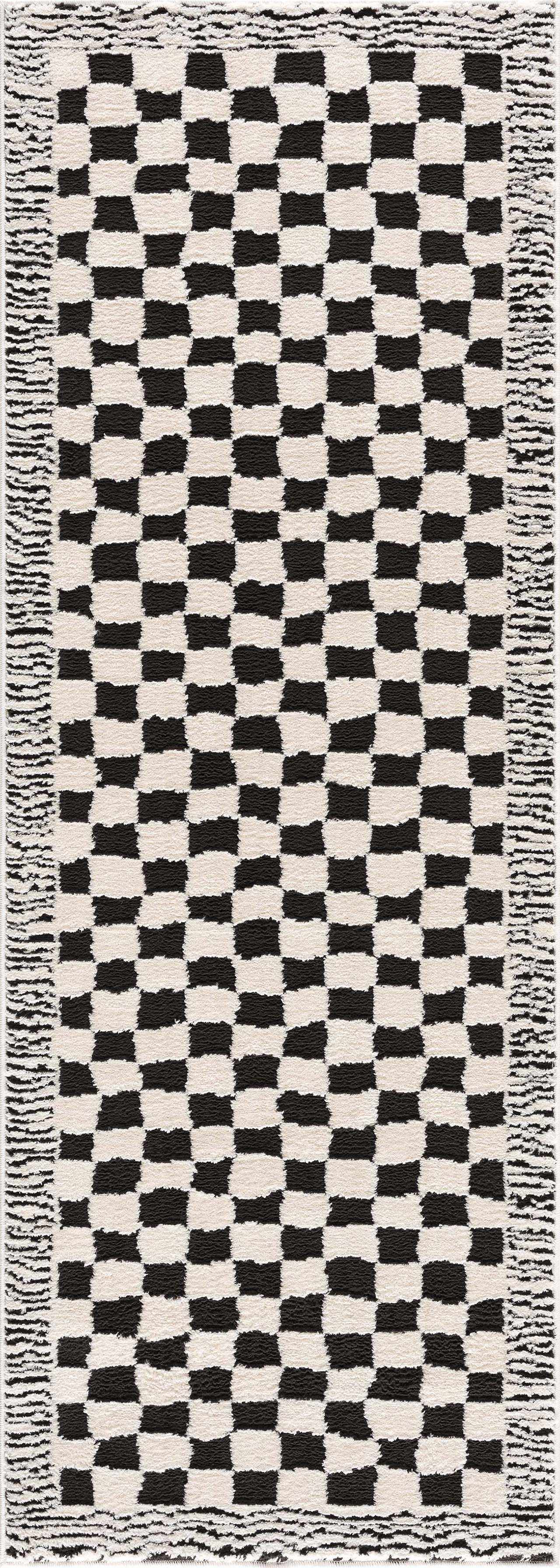 Hauteloom Leryn Black & White Checkered Luxury Area Rug