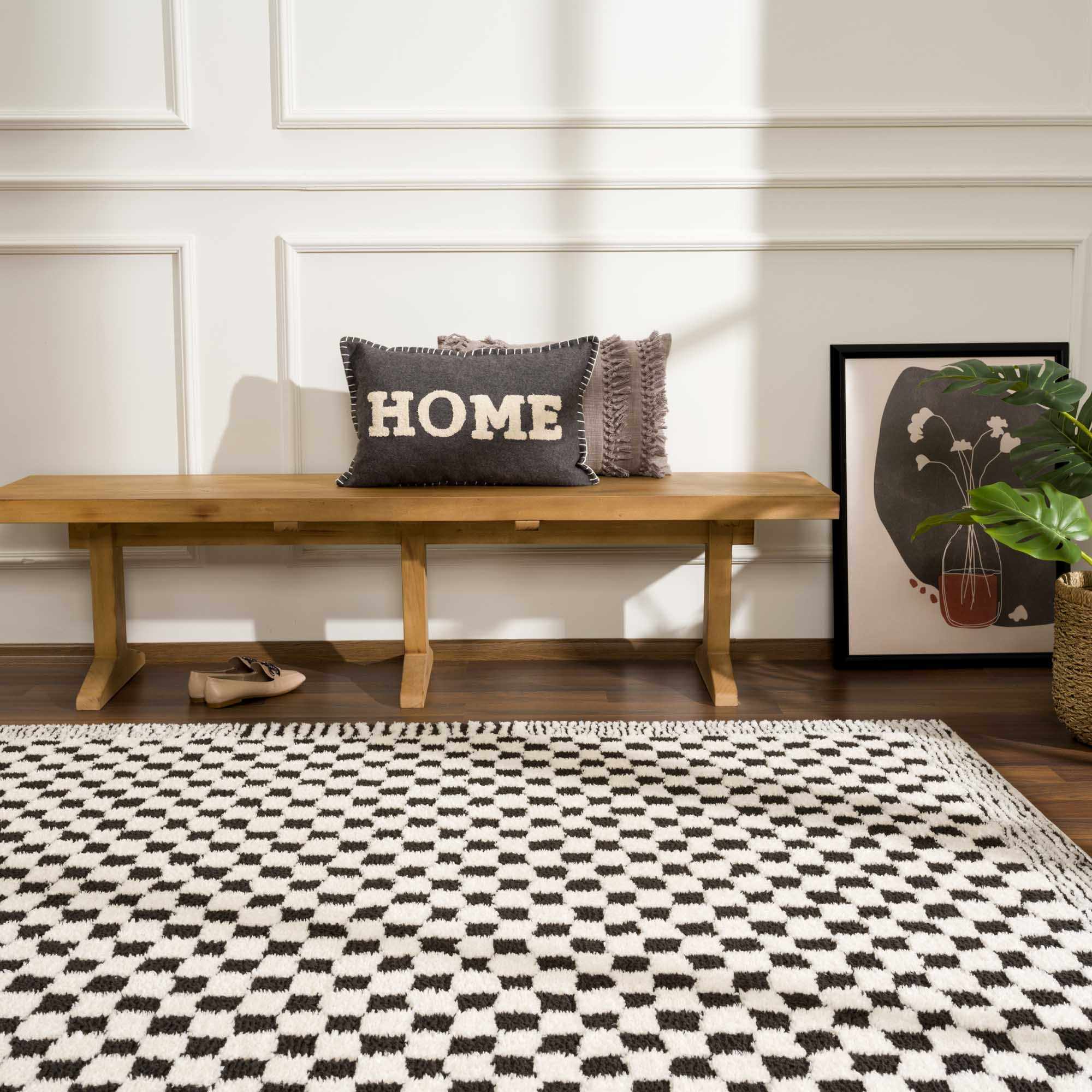 Hauteloom Leryn Black & White Checkered Luxury Area Rug