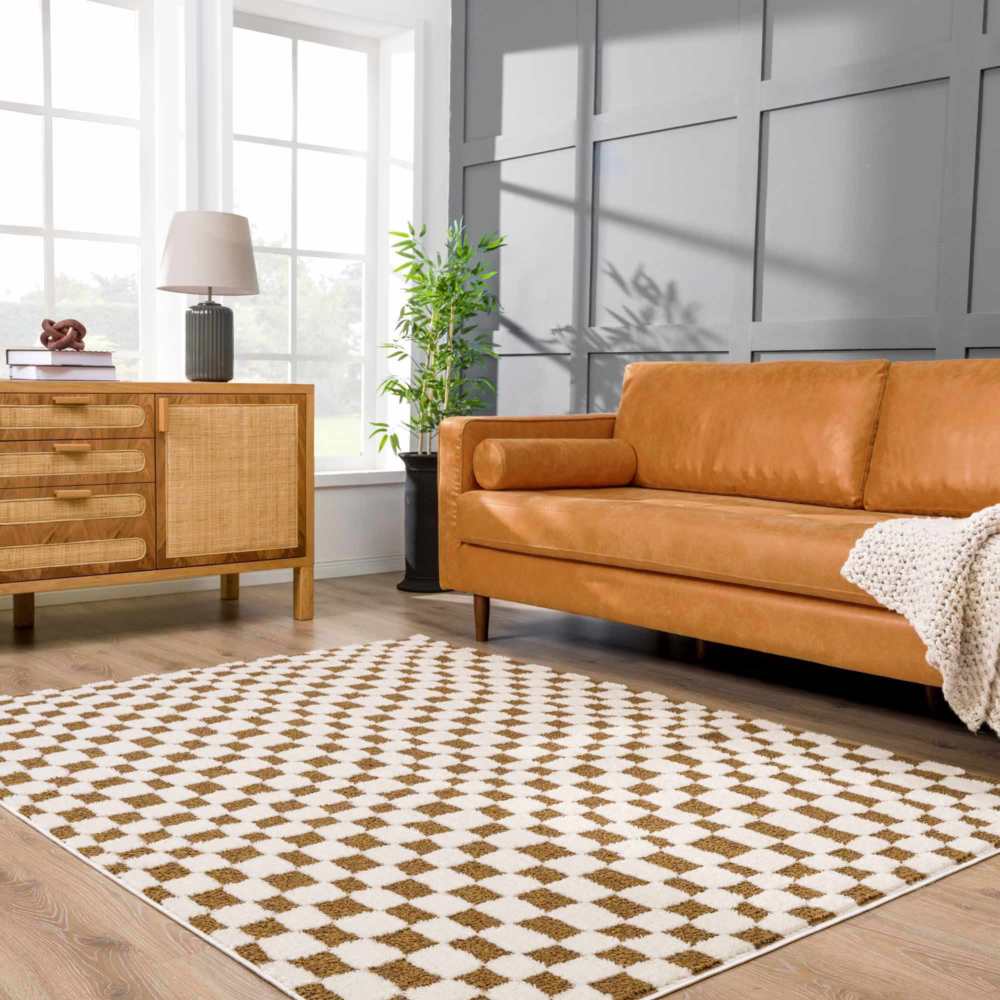Exquisite Hauteloom Lajos Brown Checkered Area Rug