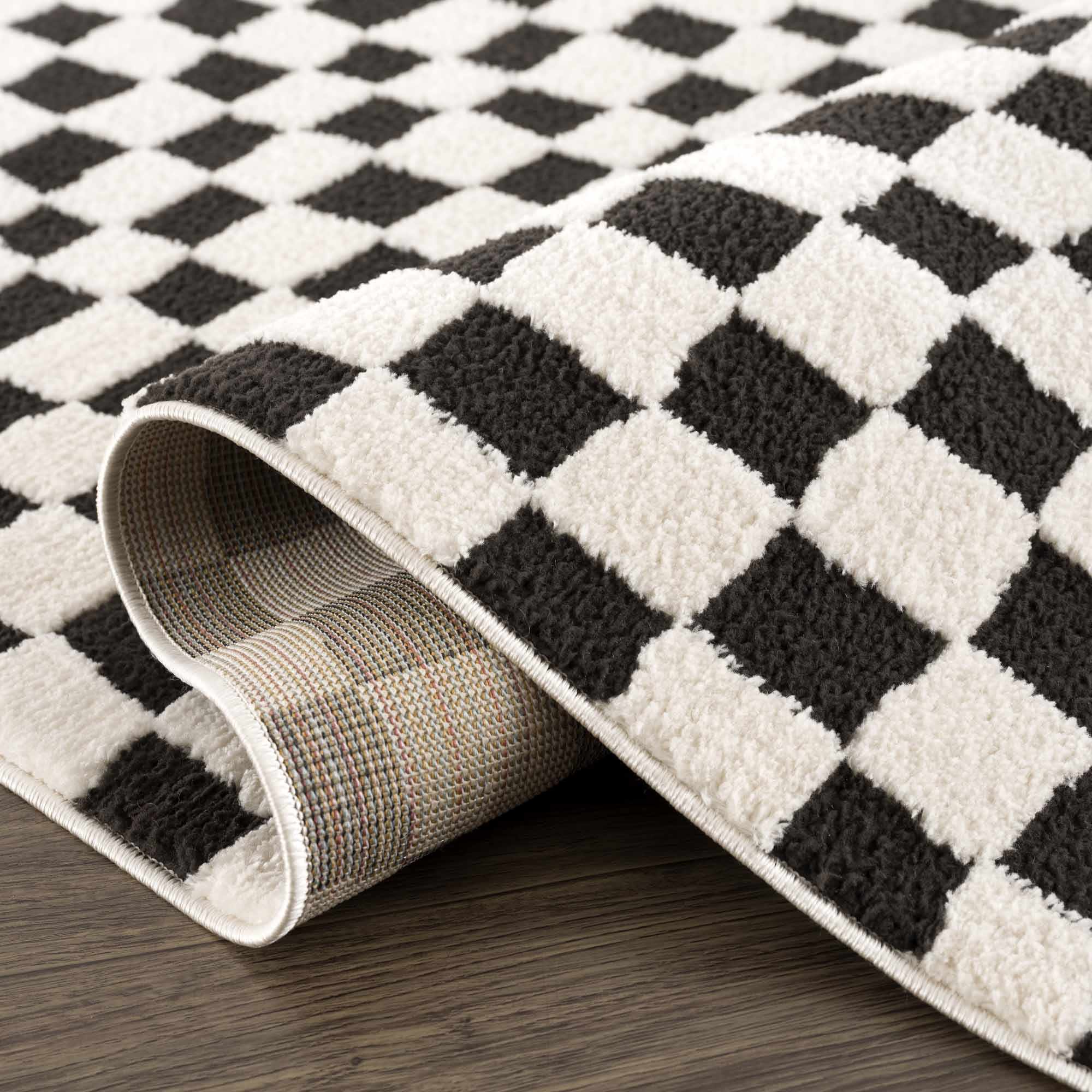 Hauteloom Lajos Black & White Checkered Luxury Area Rug
