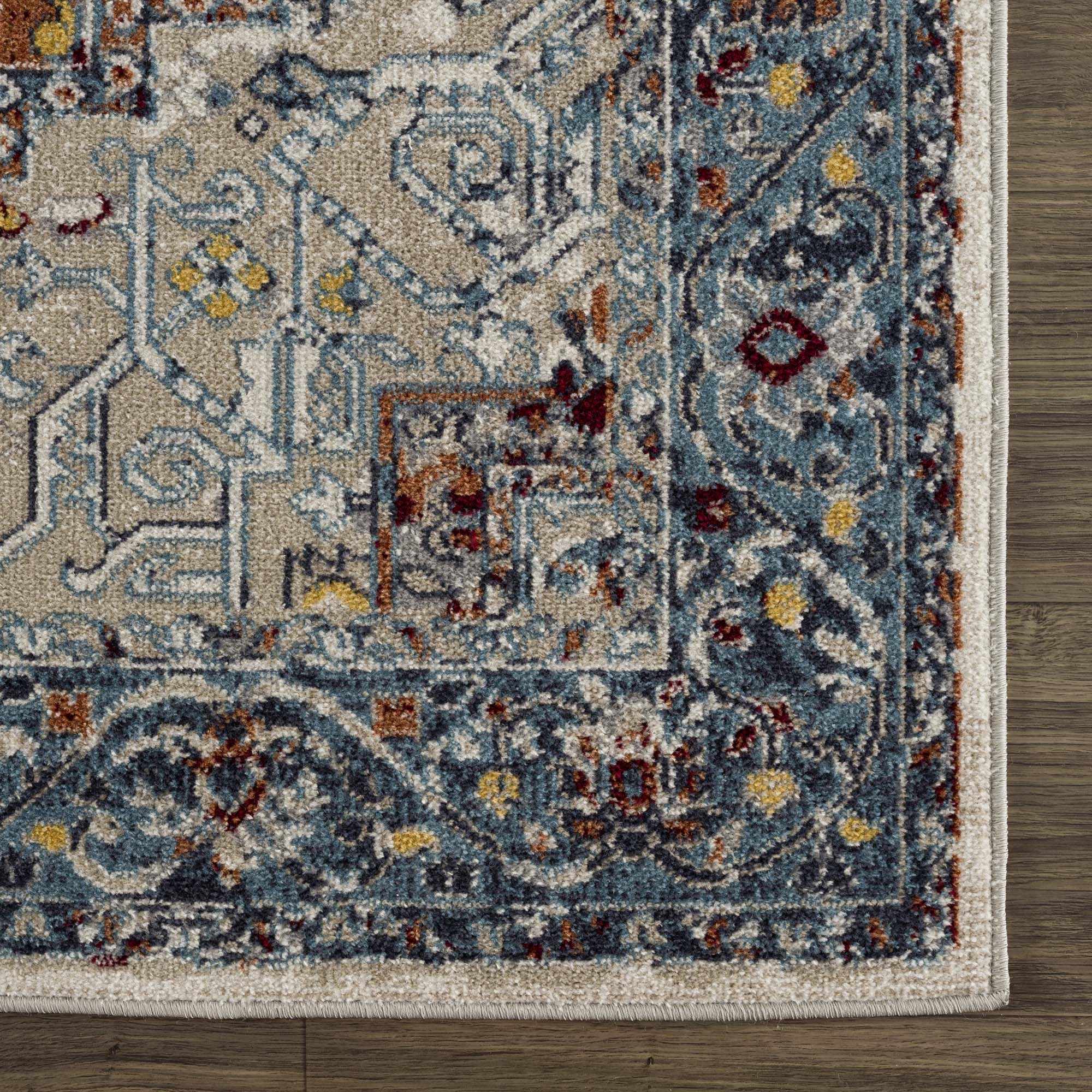 Hauteloom Uson Collection Blue & Rust Washable Area Rug - Invite Style and Comfort Home
