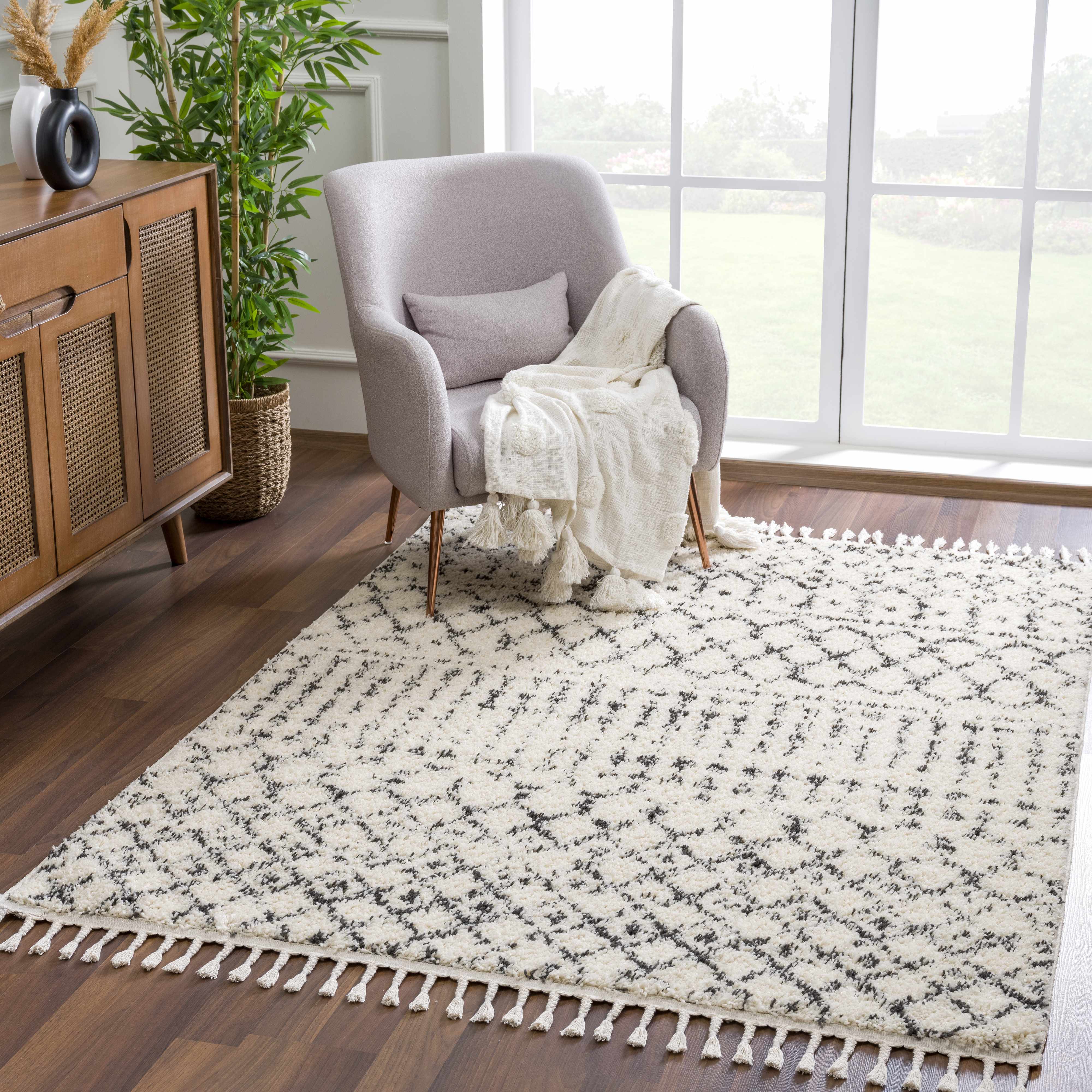 Luxurious Hauteloom Kibureau Cream Trellis Shag Area Rug - Transform Your Space