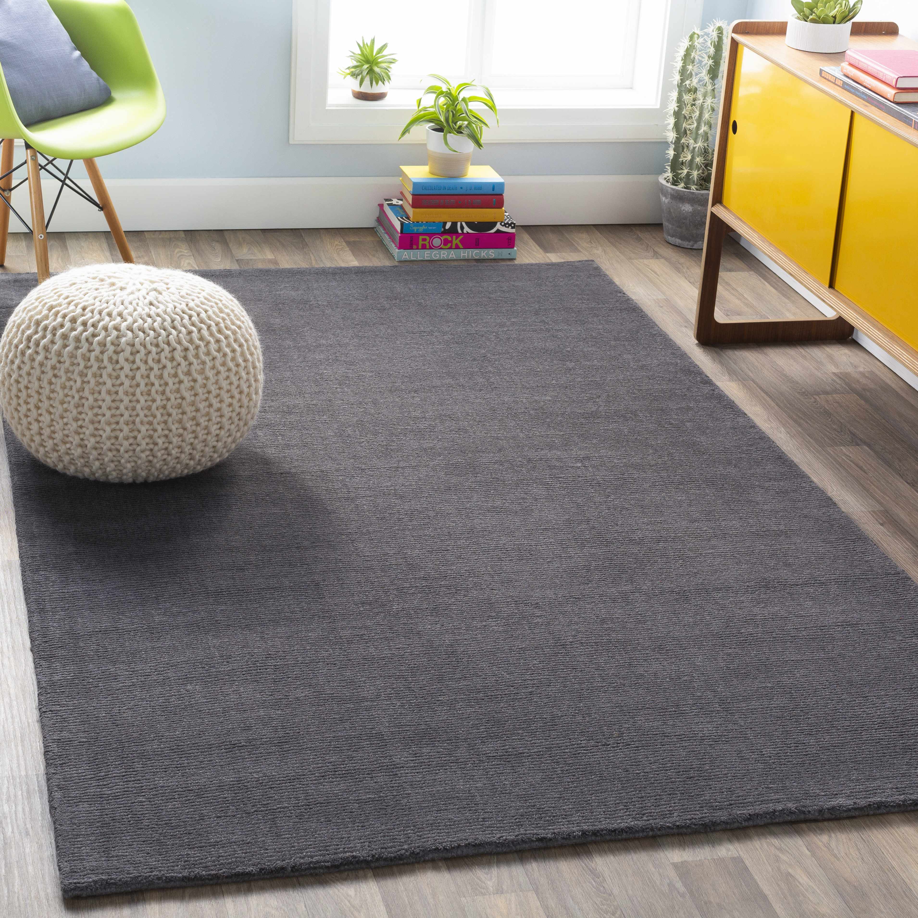 Hauteloom Brockton Solid Wool Charcoal Luxury Area Rug