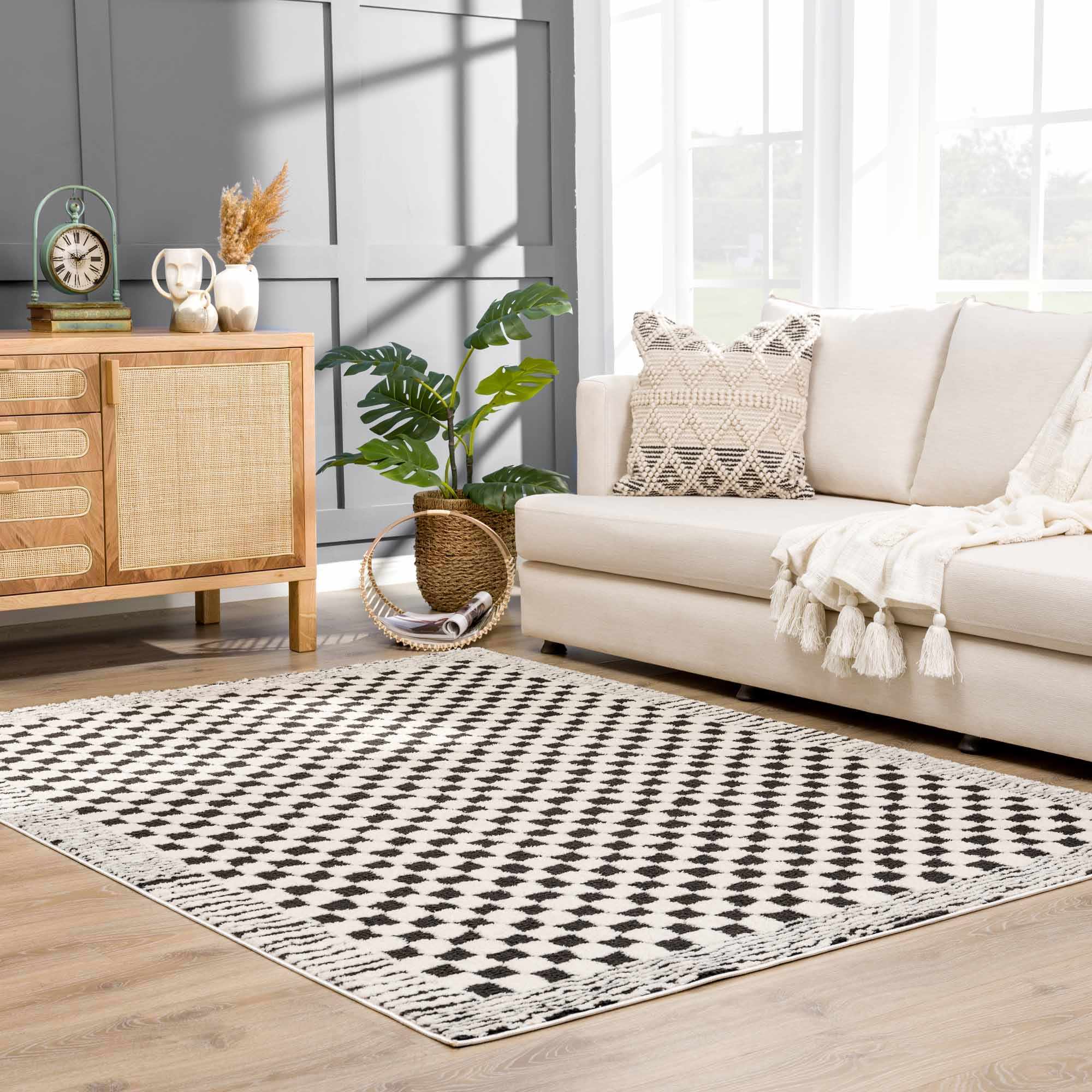 Hauteloom Leryn Black & White Checkered Luxury Area Rug