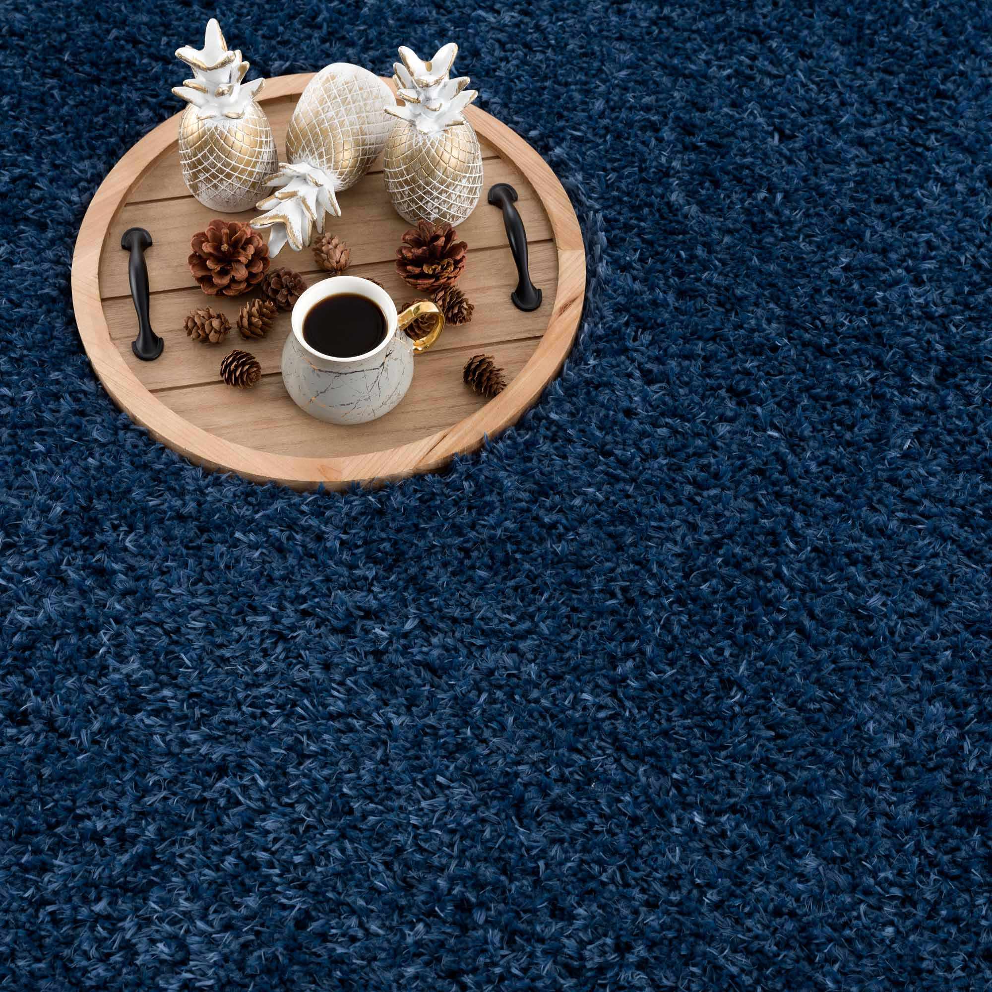 Luxurious Hauteloom Faina Dark Blue Shag Rug - Effortlessly Washable