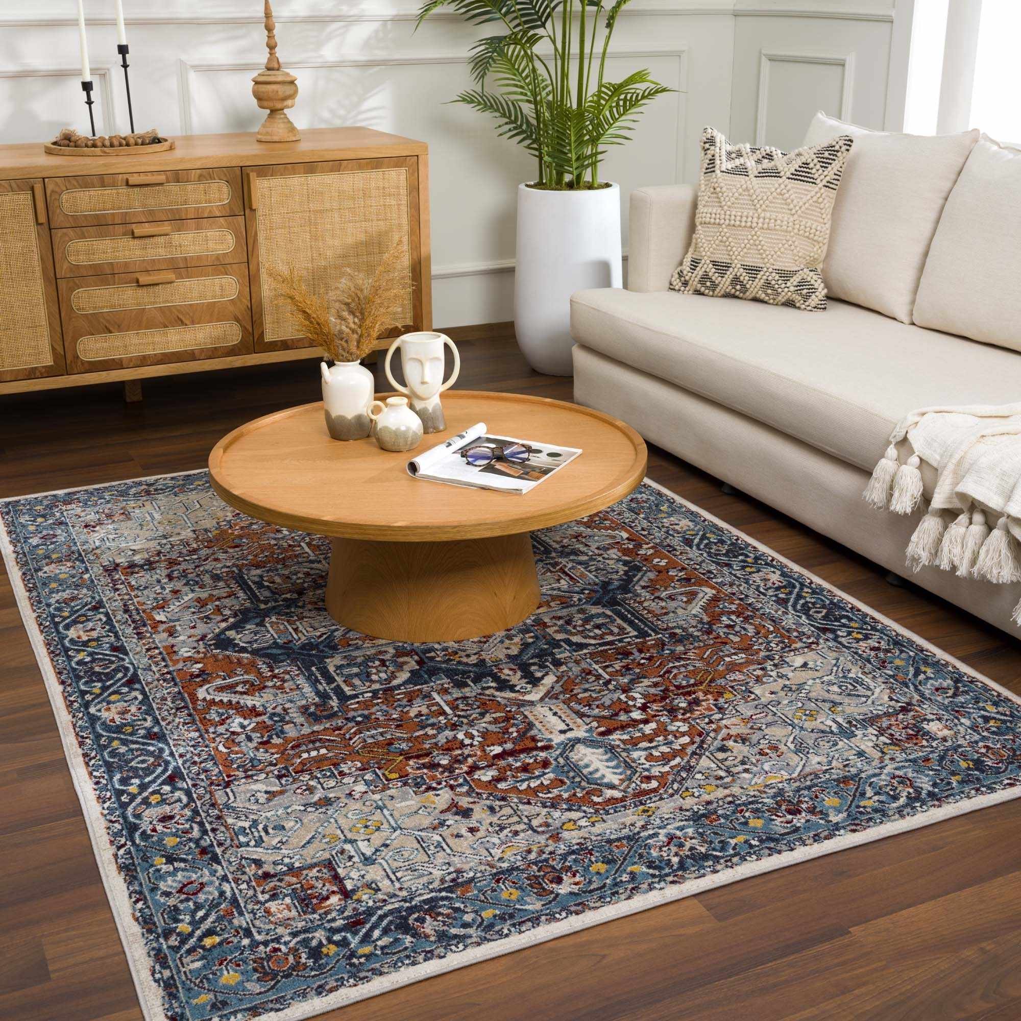Hauteloom Uson Collection Blue & Rust Washable Area Rug - Invite Style and Comfort Home
