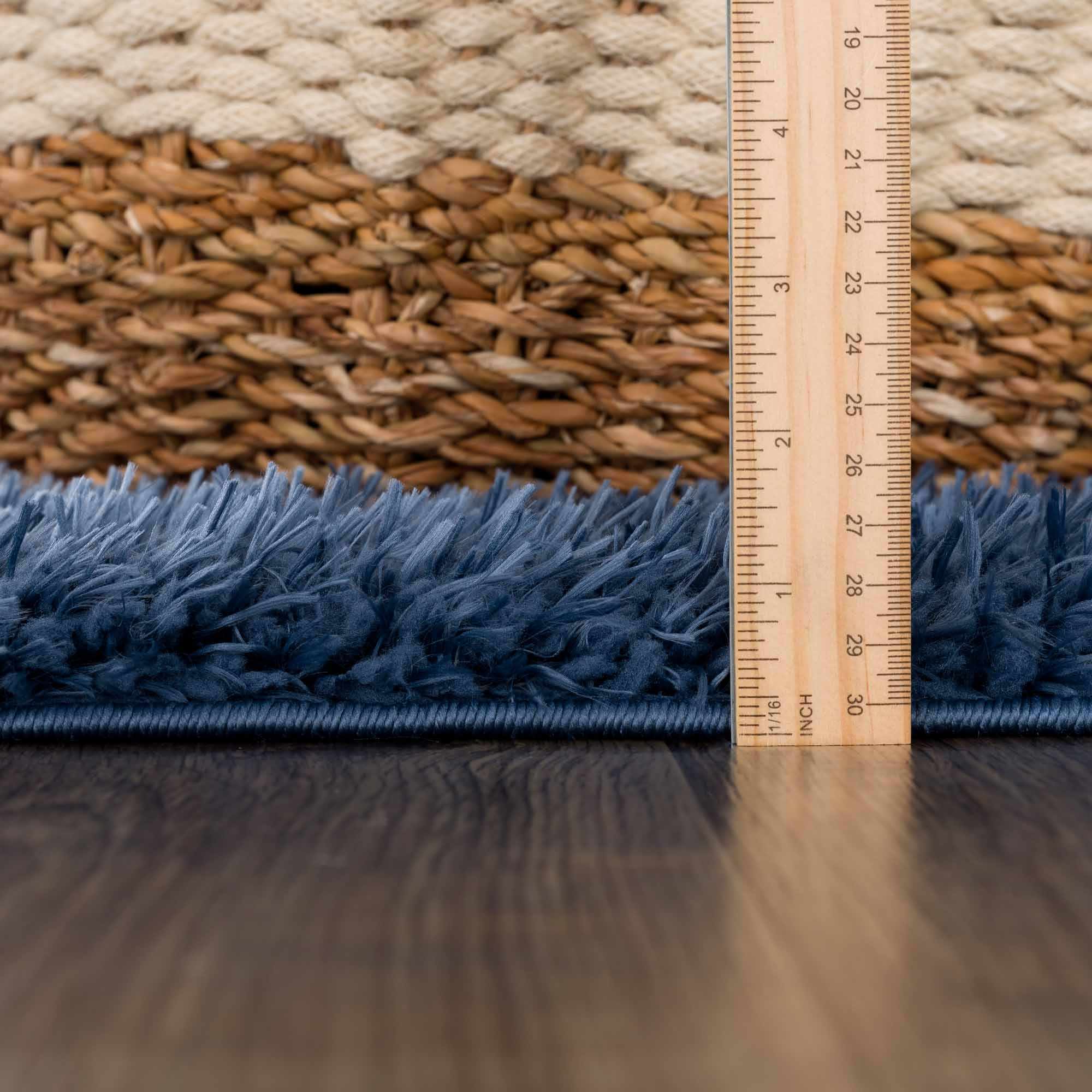 Luxurious Hauteloom Faina Dark Blue Shag Rug - Effortlessly Washable