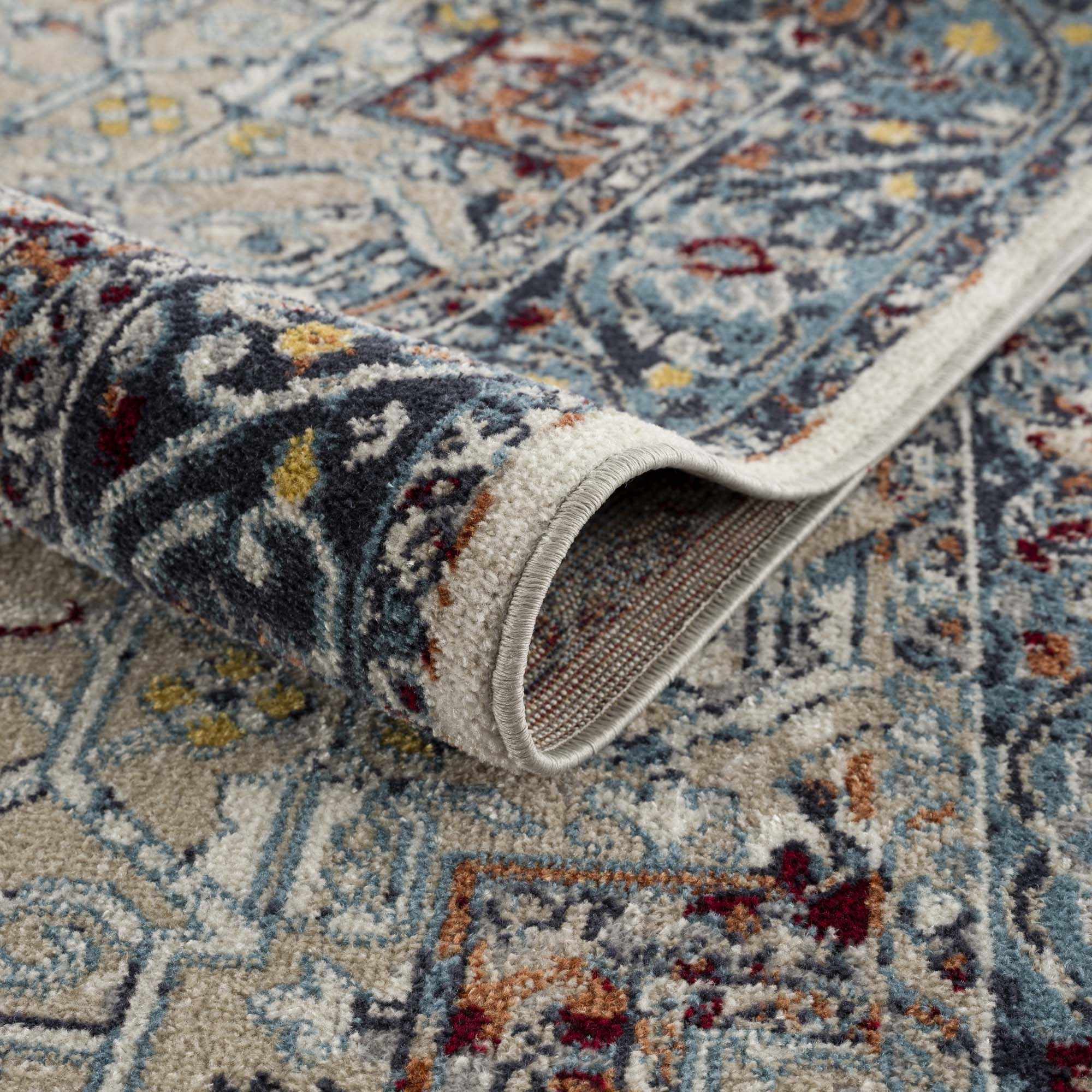 Hauteloom Uson Collection Blue & Rust Washable Area Rug - Invite Style and Comfort Home