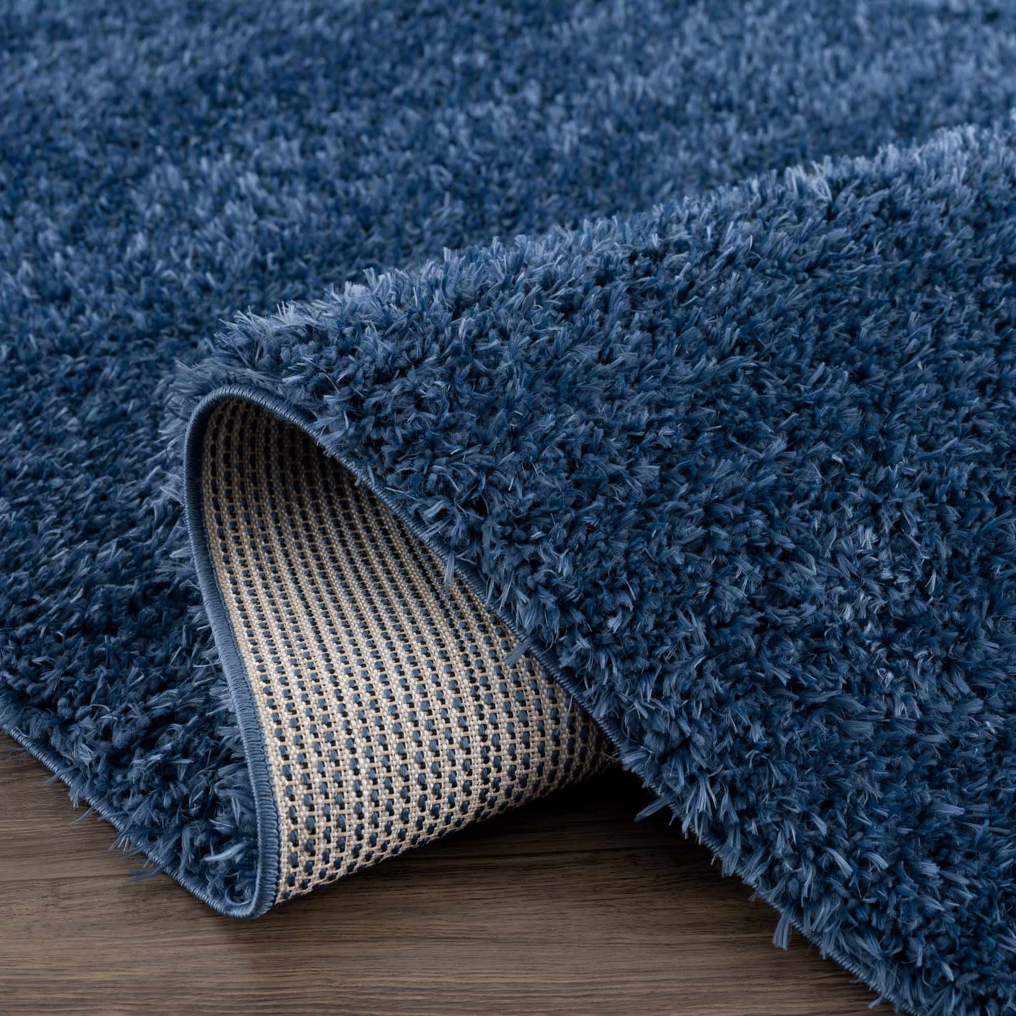 Luxurious Hauteloom Faina Dark Blue Shag Rug - Effortlessly Washable
