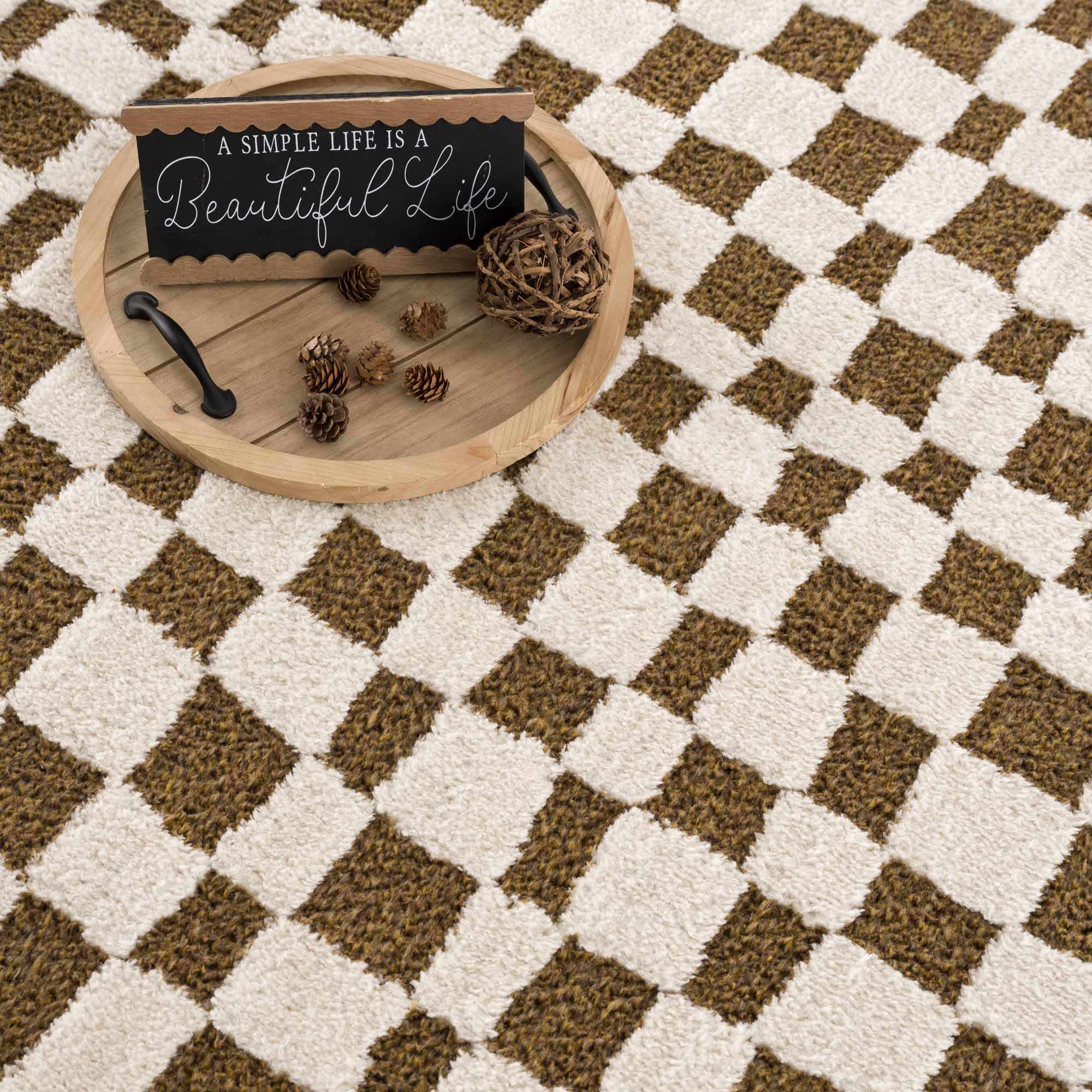 Exquisite Hauteloom Lajos Brown Checkered Area Rug