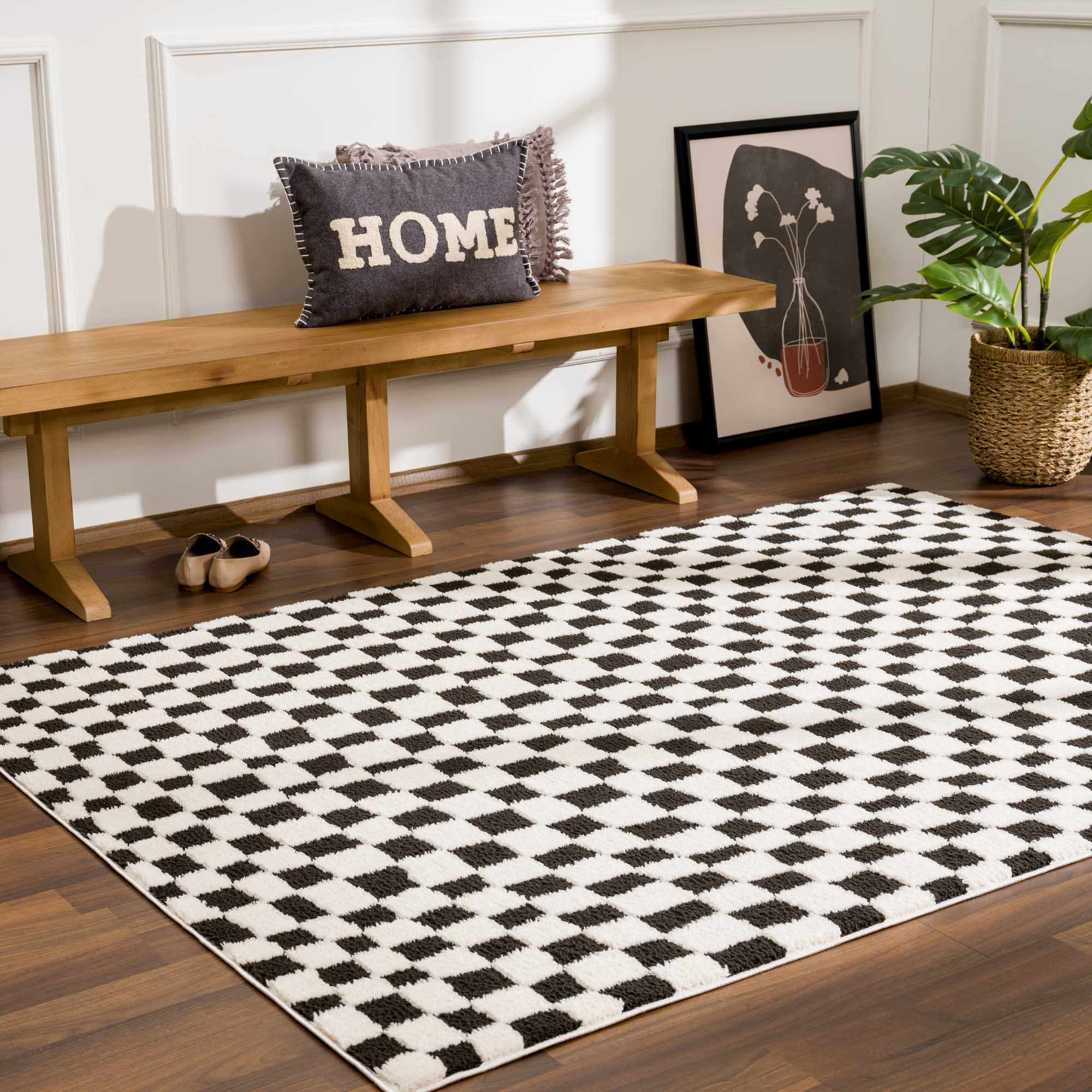 Hauteloom Lajos Black & White Checkered Luxury Area Rug