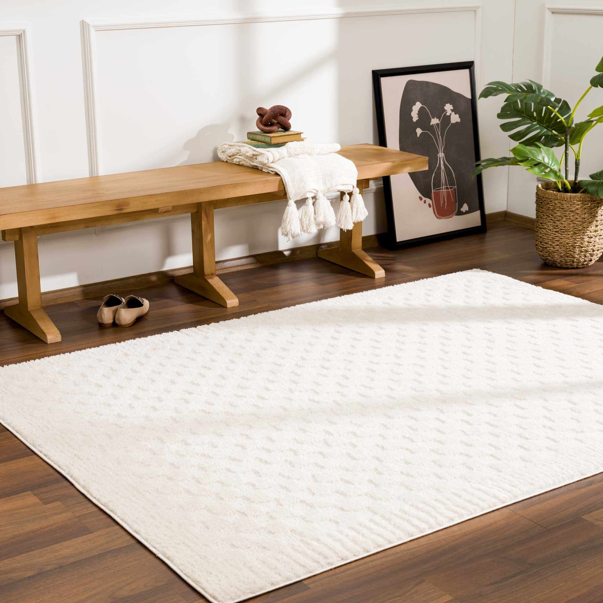 Luxurious Hauteloom Leryn Ivory Checkered Area Rug - Transform Your Space