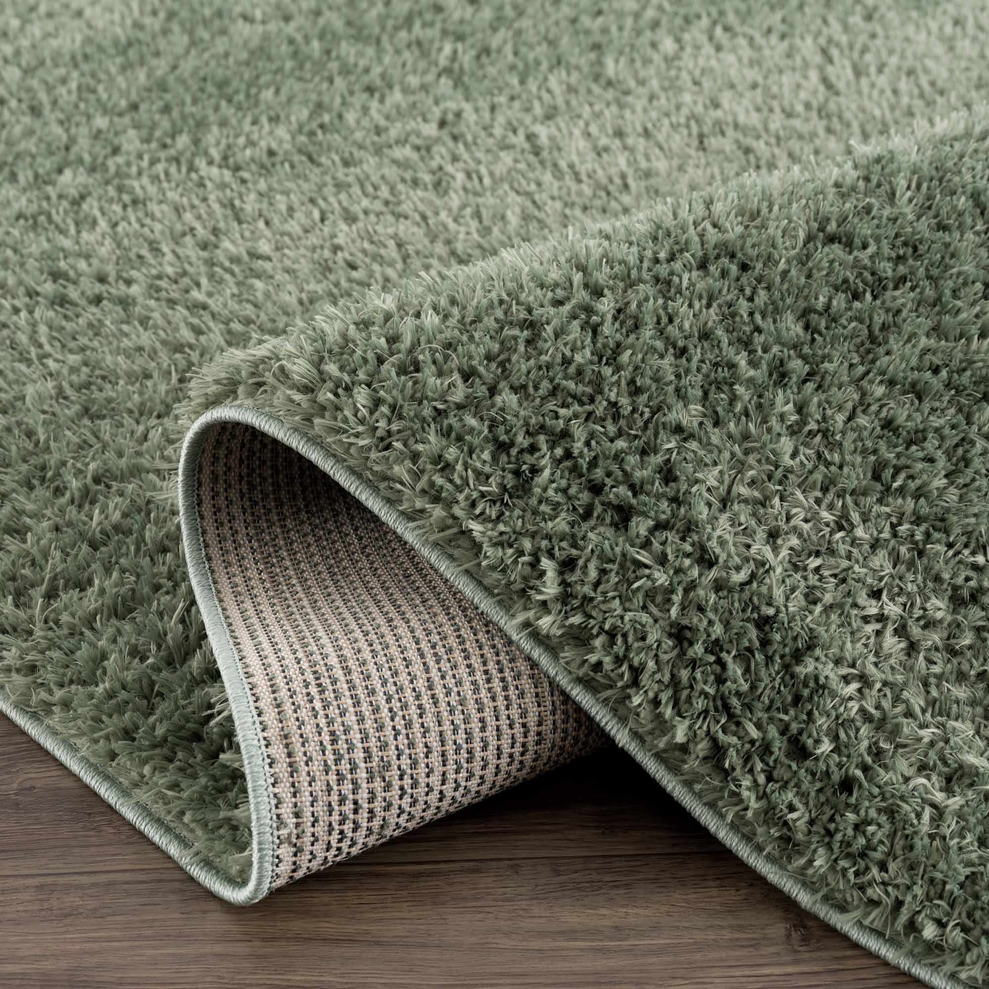 Hauteloom Faina Solid Green Ultra-Soft Washable Shag Rug