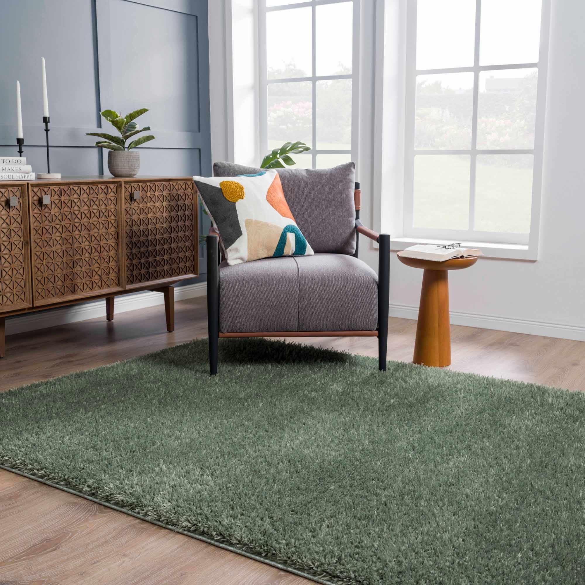 Hauteloom Faina Solid Green Ultra-Soft Washable Shag Rug
