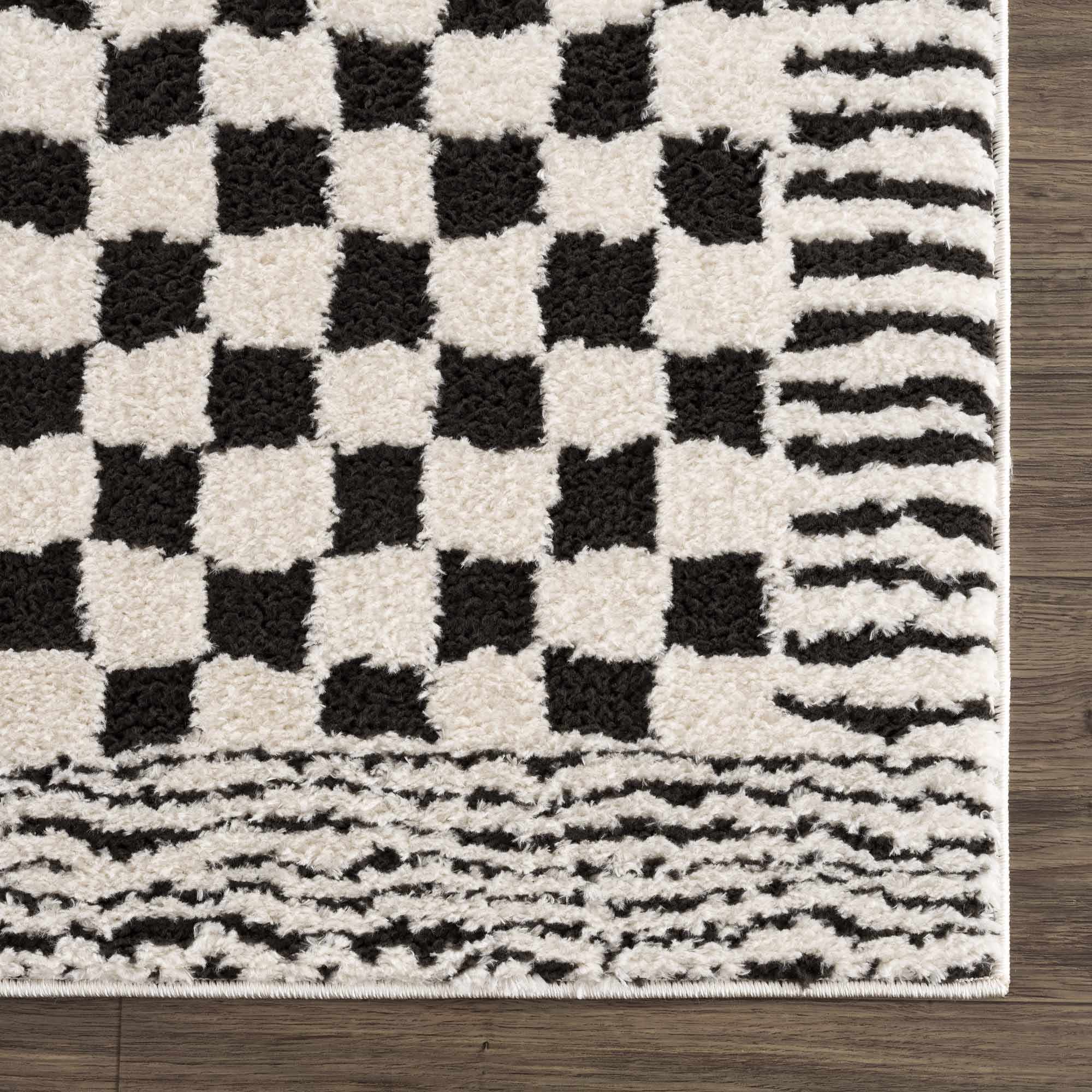 Hauteloom Leryn Black & White Checkered Luxury Area Rug