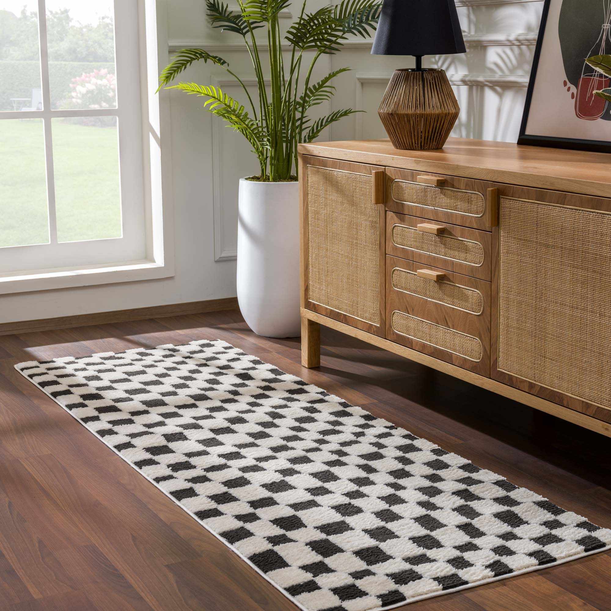 Hauteloom Lajos Black & White Checkered Luxury Area Rug
