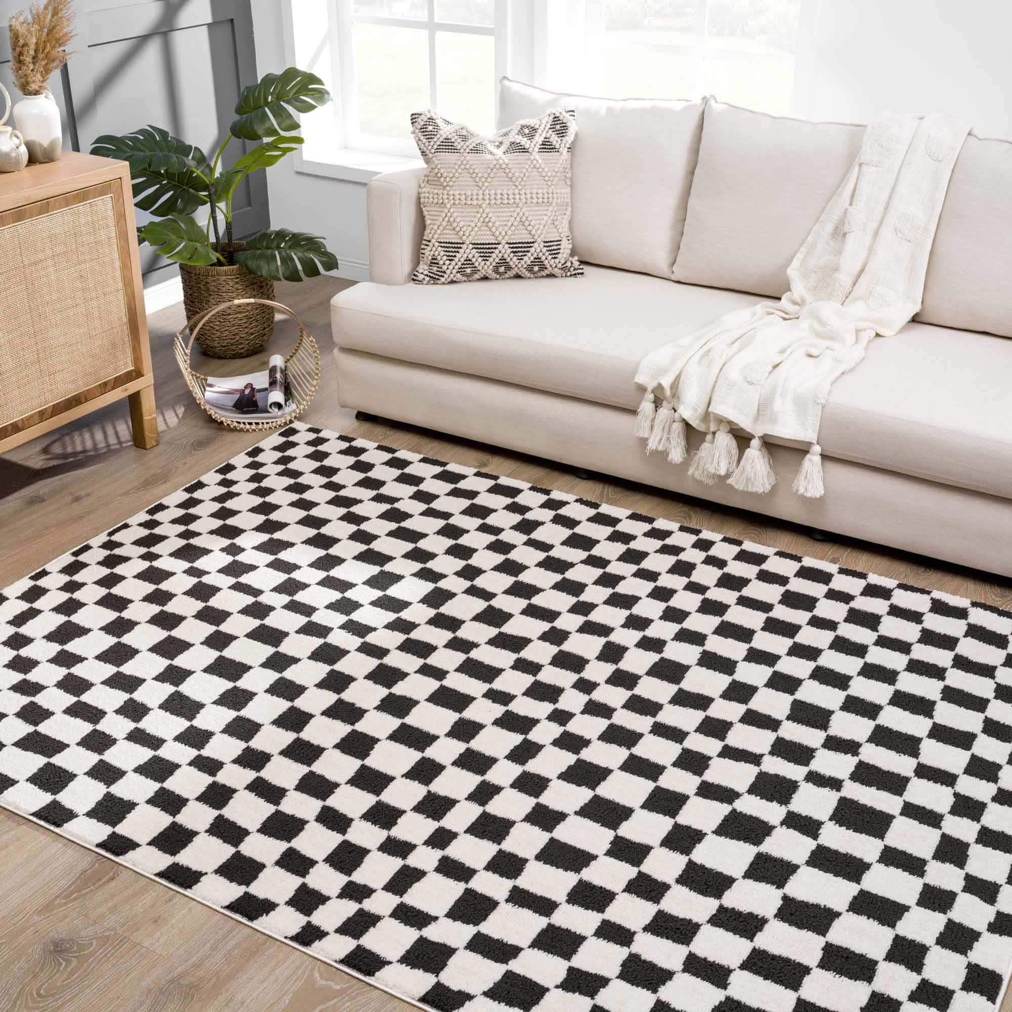 Hauteloom Lajos Black & White Checkered Luxury Area Rug