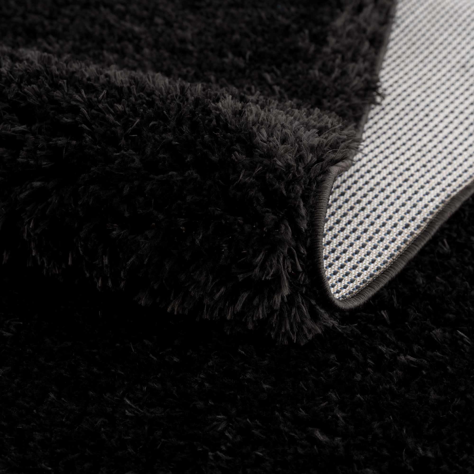 Luxurious Hauteloom Faina Solid Black Shag Rug - Effortlessly Washable!
