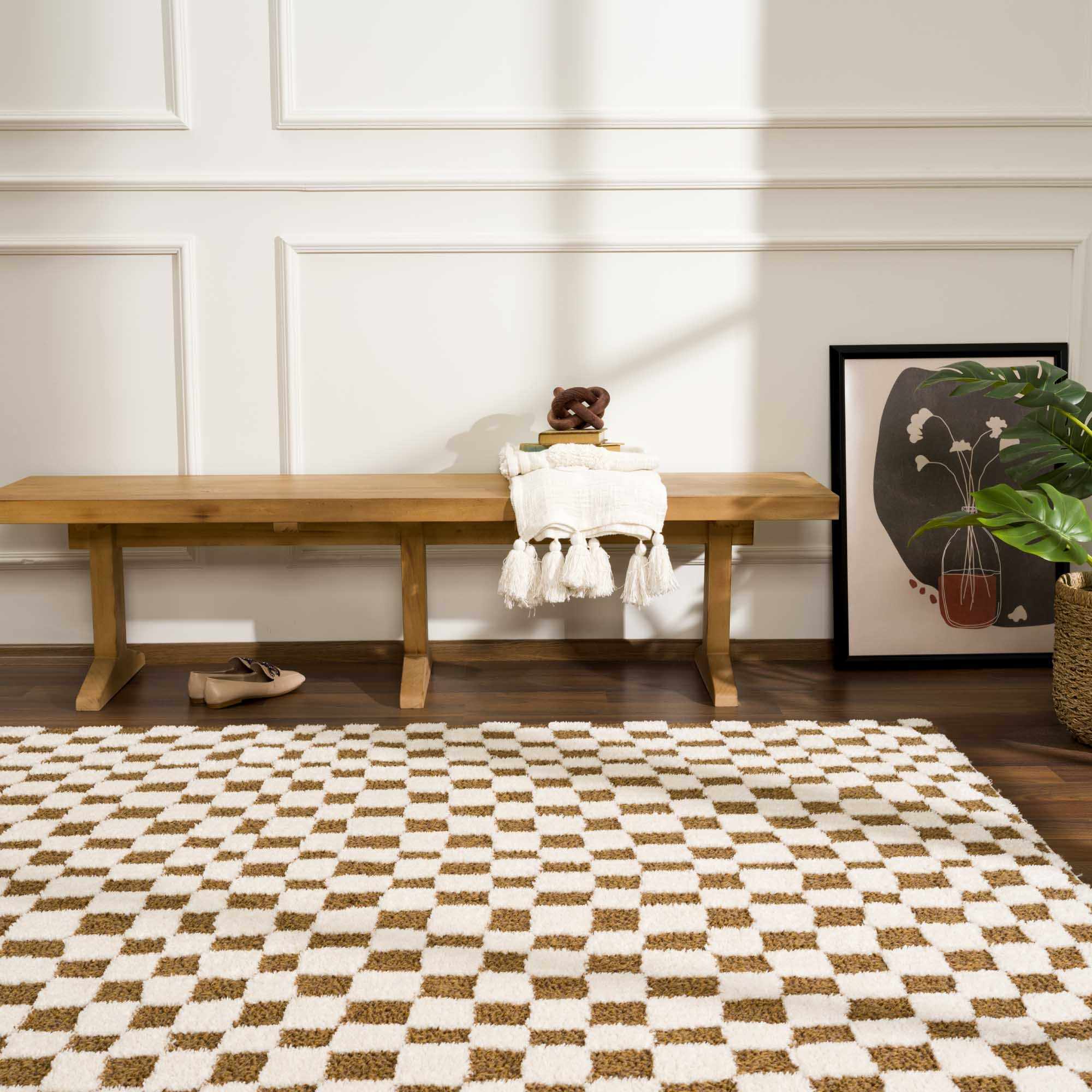 Exquisite Hauteloom Lajos Brown Checkered Area Rug
