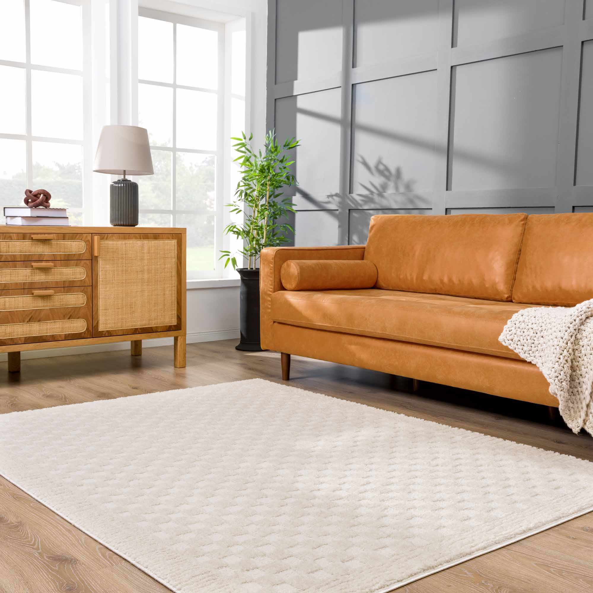 Luxurious Hauteloom Leryn Ivory Checkered Area Rug - Transform Your Space